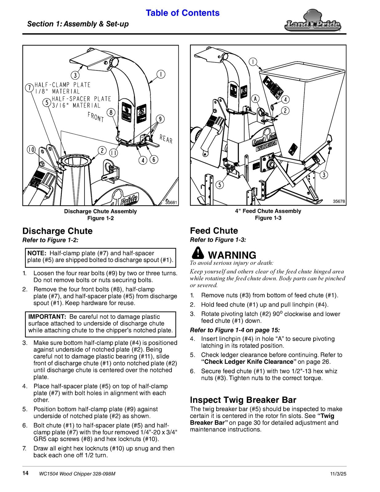 LAND PRIDE WC1504 Wood Chippers Operators Manual - WIRE BOUND - TOUGH COVERS