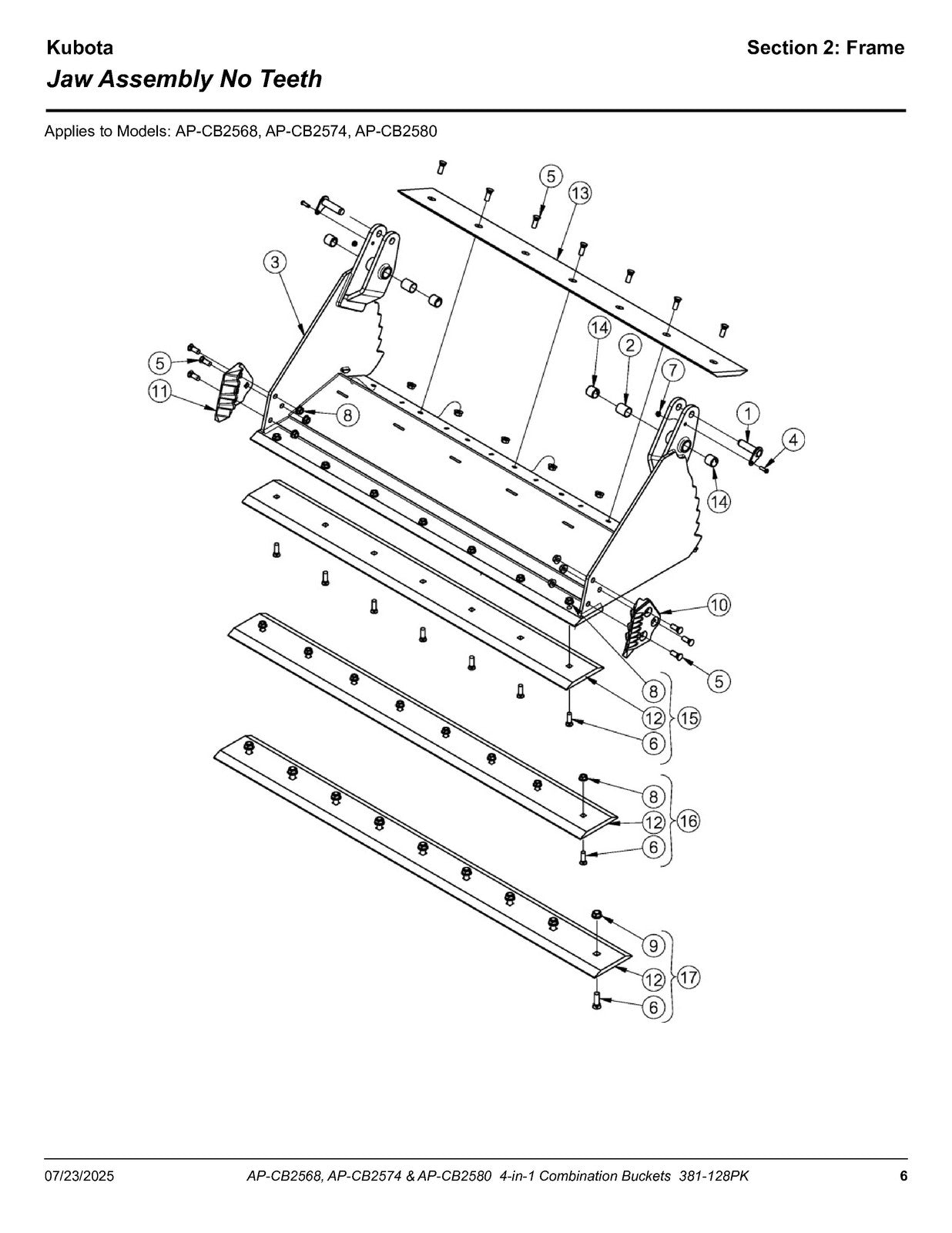 LAND PRIDE CB25 Series Combination Buckets Parts Manual 2025 - WIRE BOUND