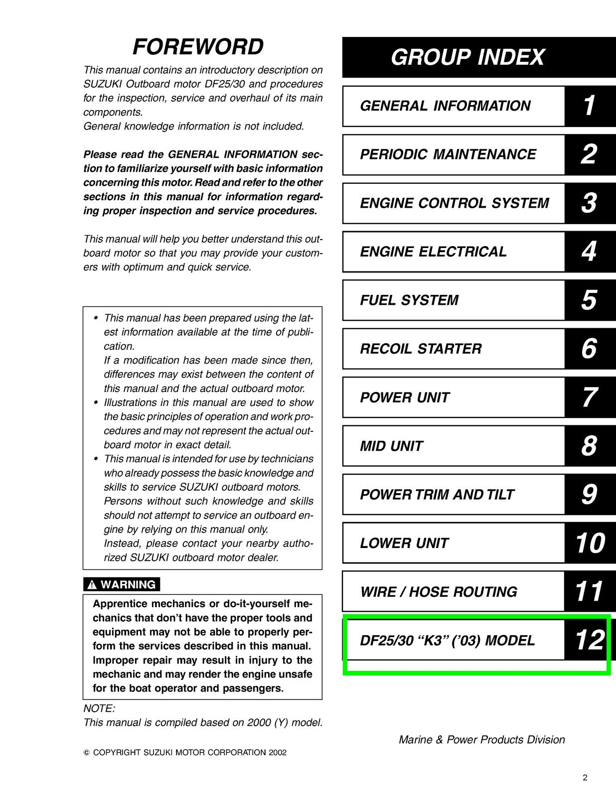 SUZUKI DF25 DF30 DF25A DF30A Outboard Service & Parts Manual BUNDLE - WIRE BOUND