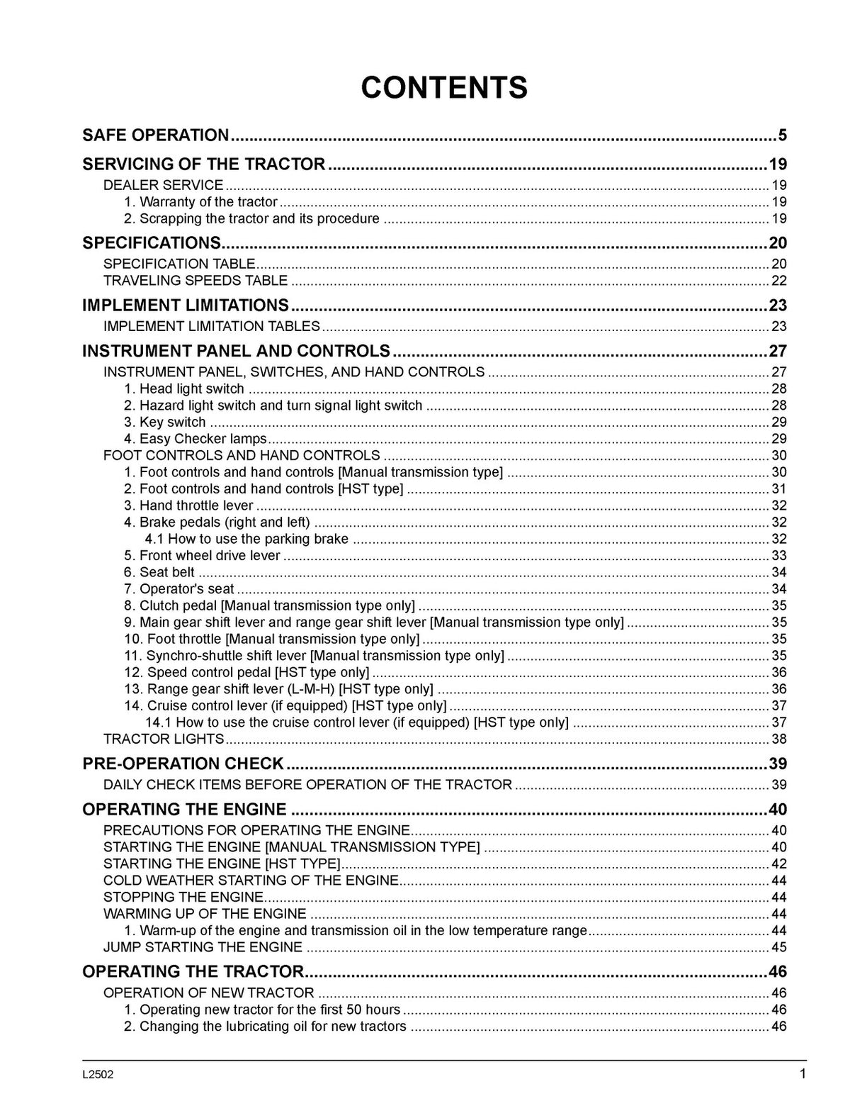 KUBOTA L2502 HST & LA526 Front Loader Operators Manual BUNDLE - WIRE BOUND