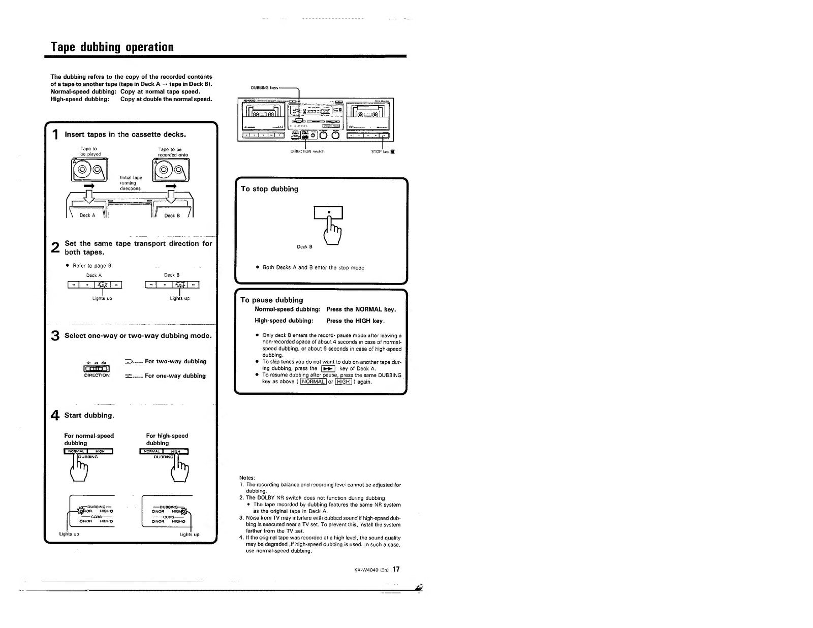 KENWOOD KX-W4040 Stereo Cassette Tape Deck Instruction Manual - WIRE BOUND