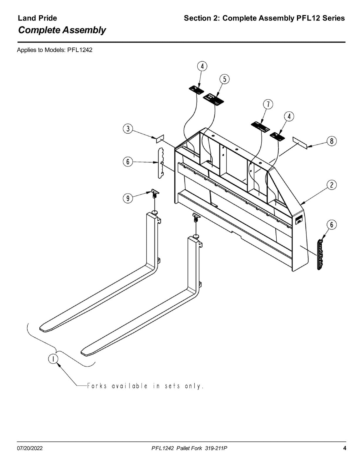 LAND PRIDE PFL12 Series Pallet Forks Parts Manual 2022 - WIRE BOUND - COVERS
