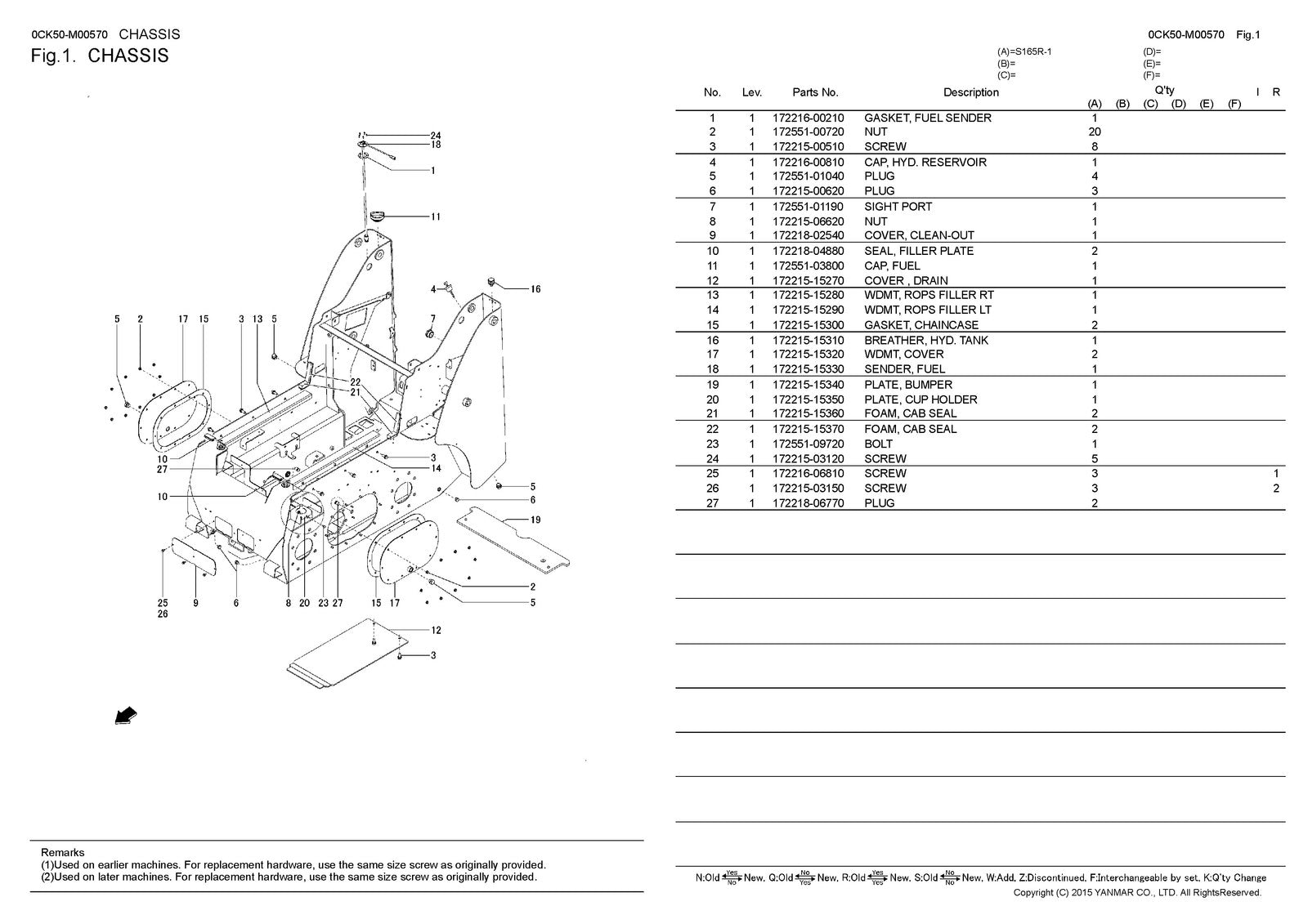 YANMAR S165R-1 Skid Steer Loader Parts Catalog Manual 2016 - WIRE BOUND - COVERS