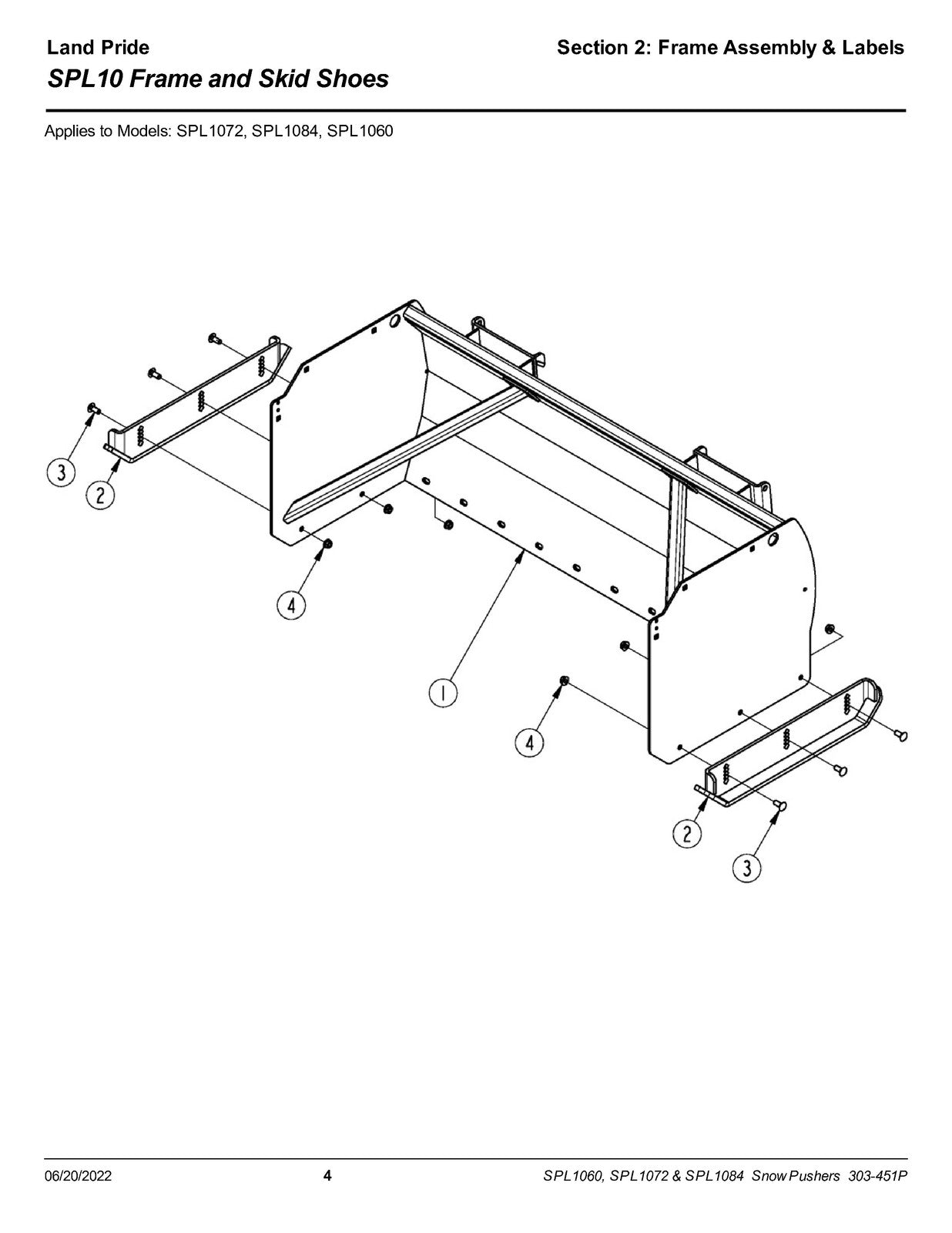 LAND PRIDE SPL10 Series Loader Mount Snow Pushers Parts Manual 2022 - WIRE BOUND