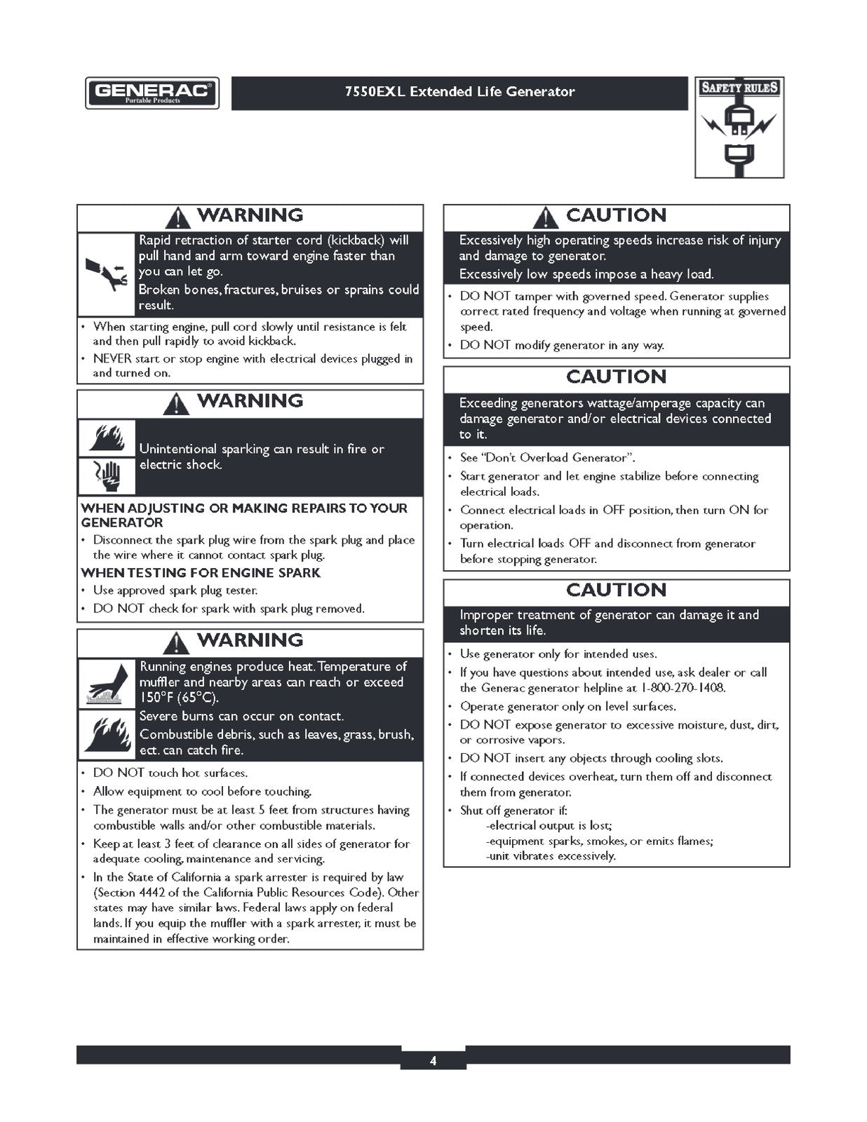GENERAC 7550EXL Operators Manual - STEEL WIRE BOUND - PROTECTIVE COVERS