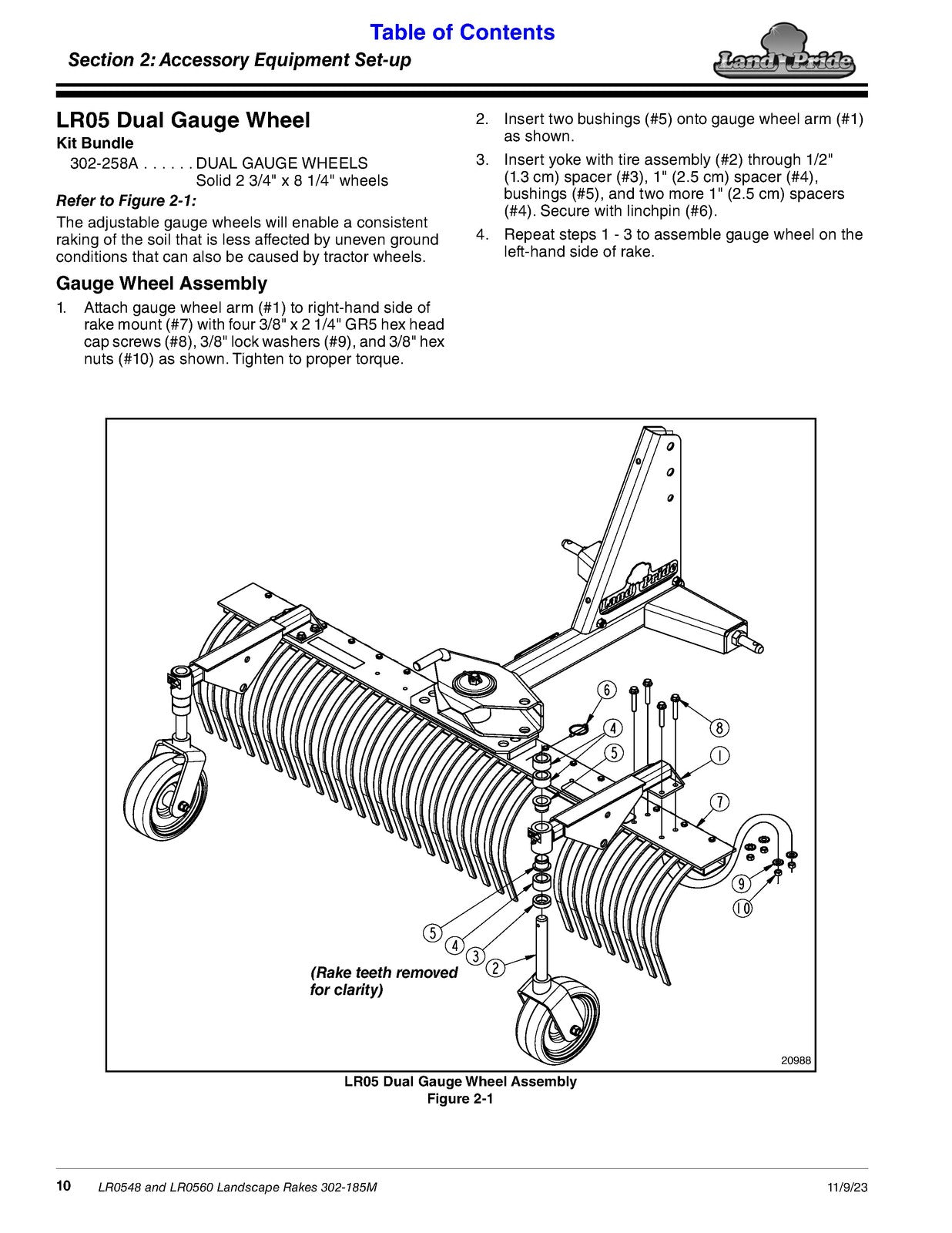 LAND PRIDE LR05 Series Landscape Rakes Operators Manual - WIRE BOUND - COVERS