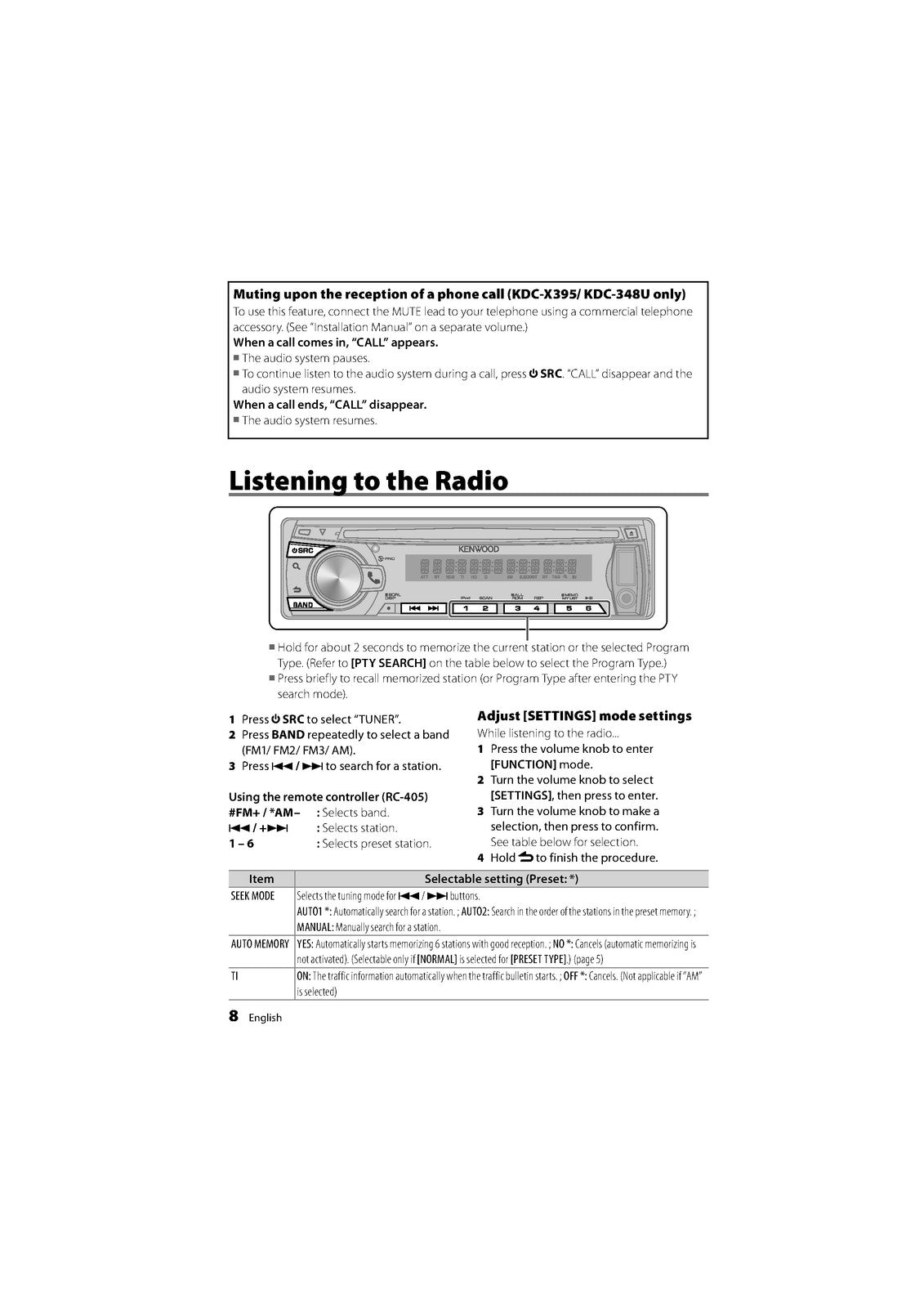 KENWOOD KDC-BT648U KDC-X695 395 KDC-348U CD Instruction Manual 2010 - WIRE BOUND