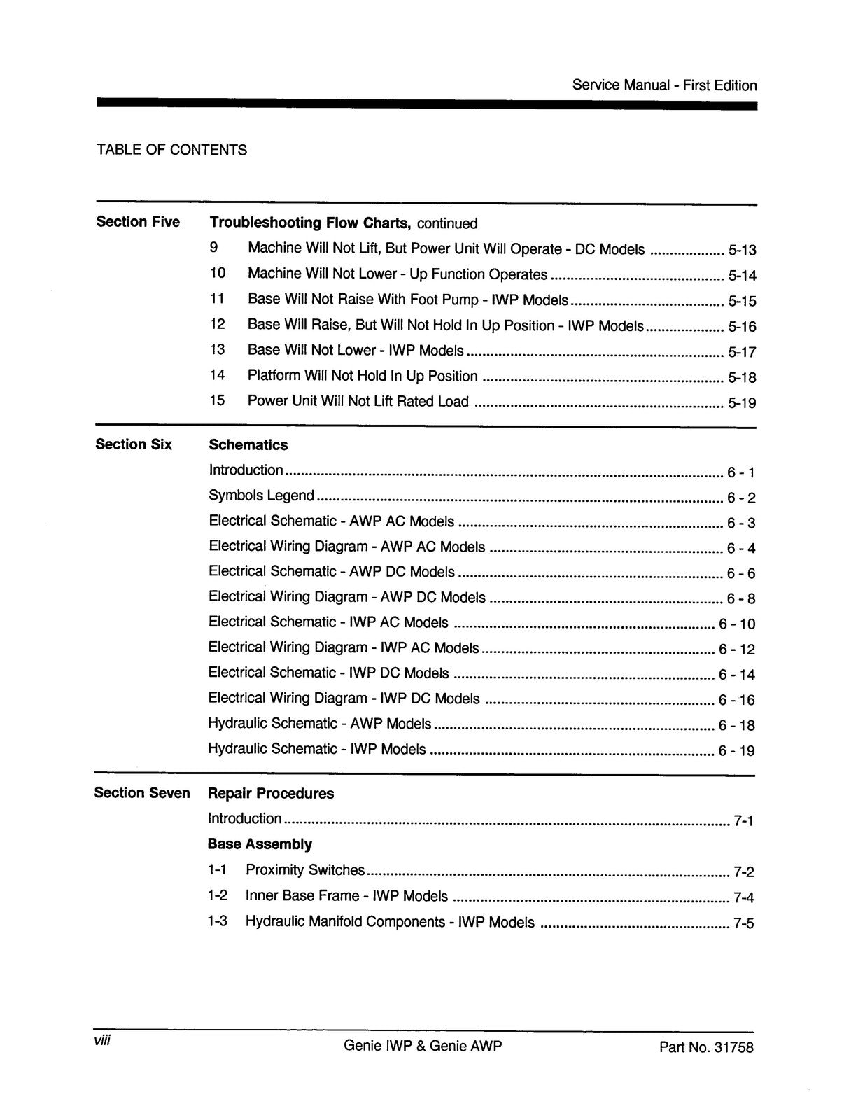 GENIE AWP IWP Aerial Work Platform Service Manual - WIRE BOUND - TOUGH COVERS
