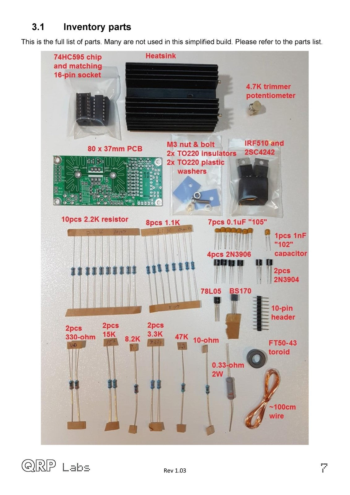 QRP LABS PA 5W HF Power Amplifier Kit Assembly Instructions Manual - WIRE BOUND