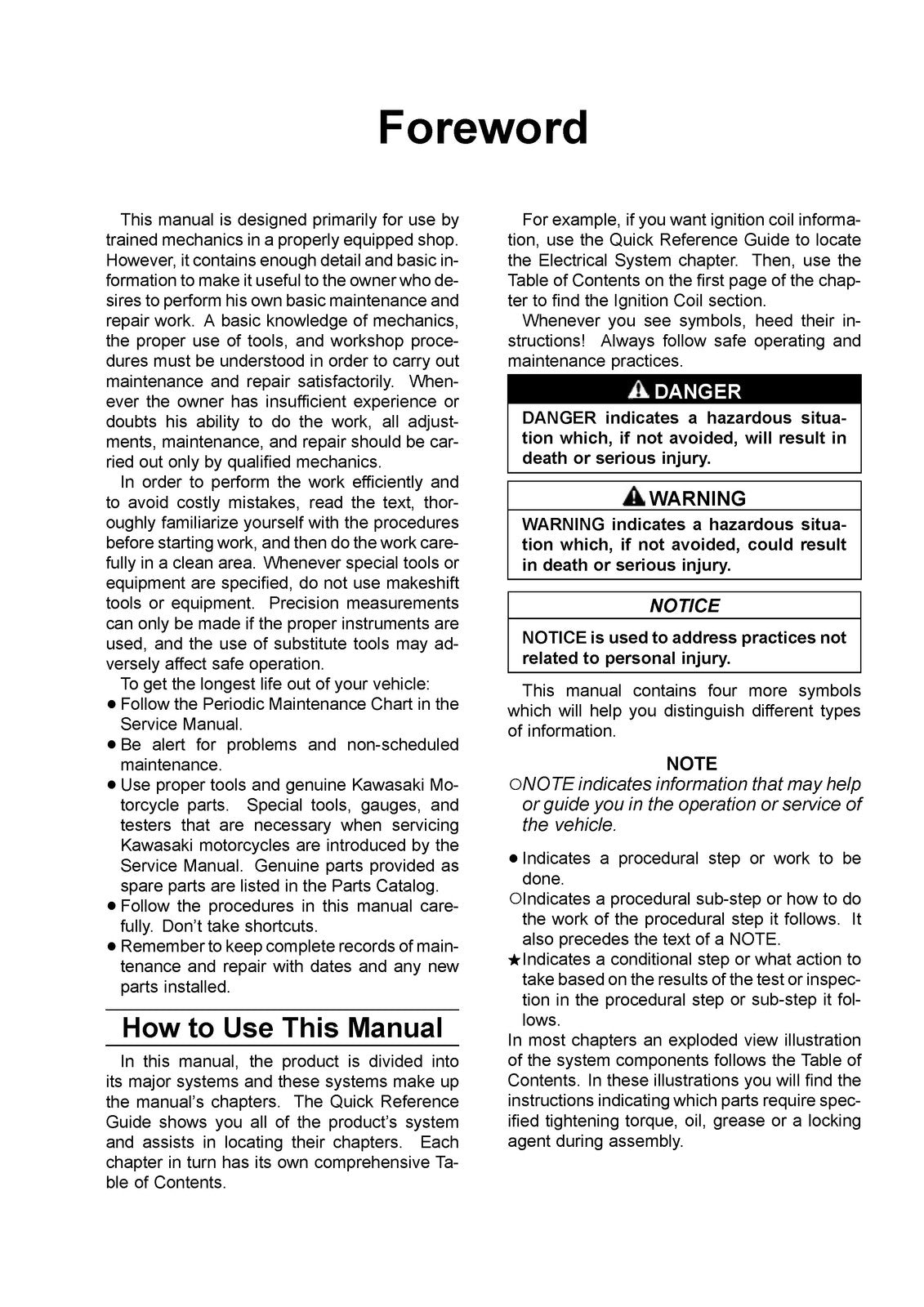 KAWASAKI KX85 KX85-II KX100 Motorcycle Service Manual - WIRE BOUND - COVERS