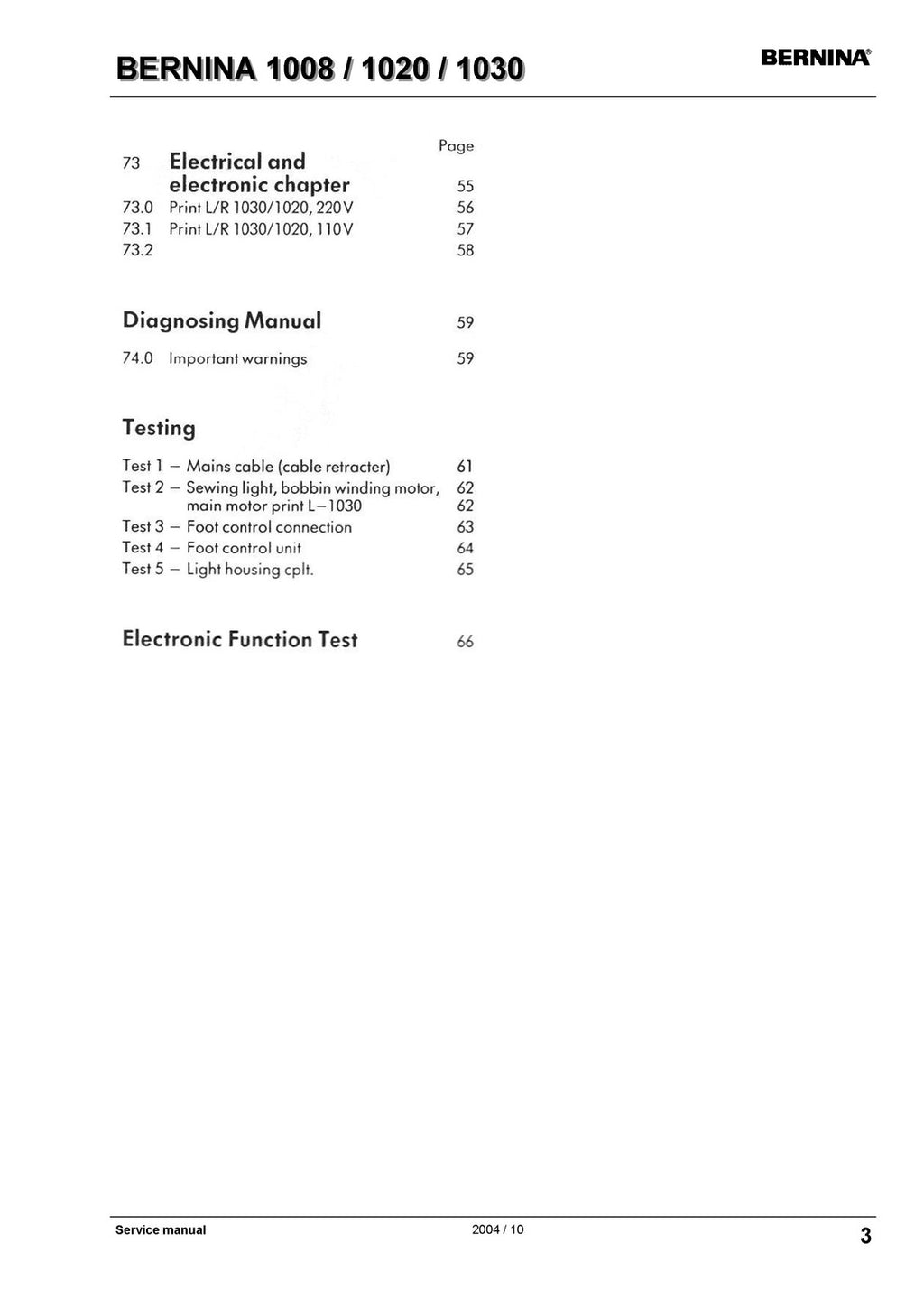 BERNINA 1008 1020 1030 Service Manual - STEEL WIRE BOUND - PROTECTIVE COVERS