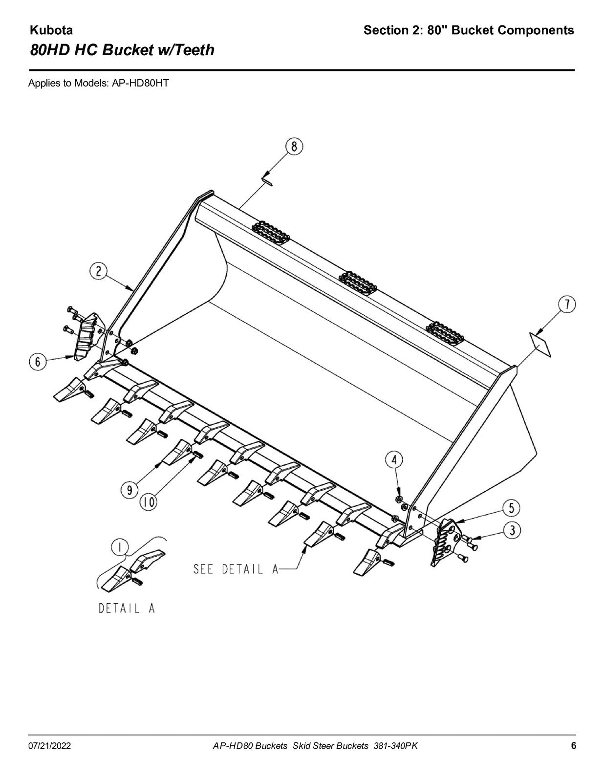 LAND PRIDE HD80 SL HD Series Buckets Parts Manual 2022 - WIRE BOUND - COVERS