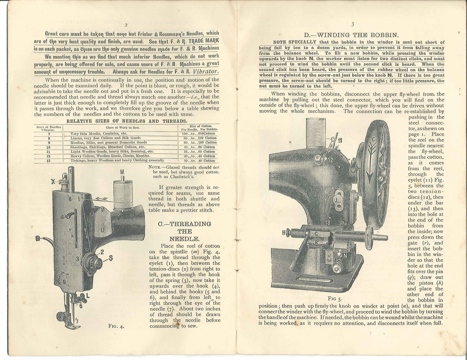 FRISTER ROSSMANN Vibrating Shuttle Sewing Machine Instruction Manual - BOUND