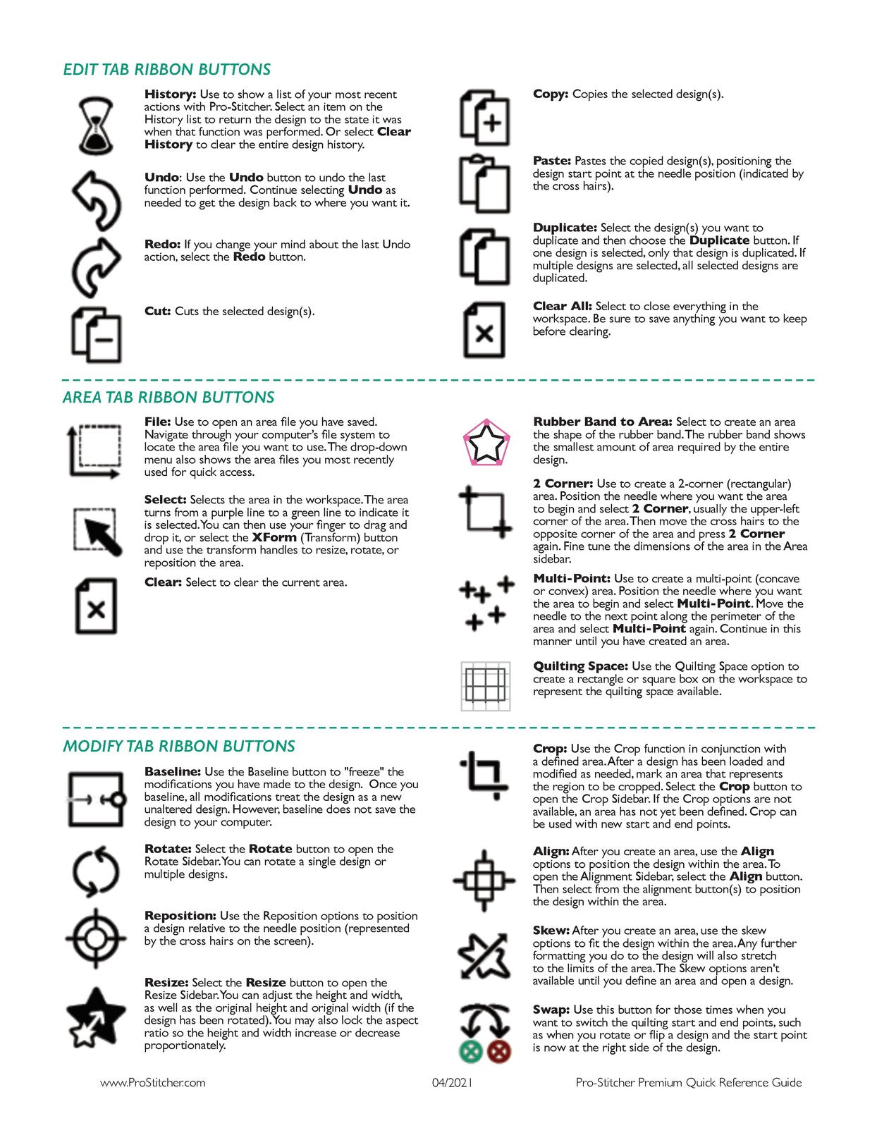 HANDI QUILTER Pro Stitcher Premium Quick Reference Guide Manual - WIRE BOUND