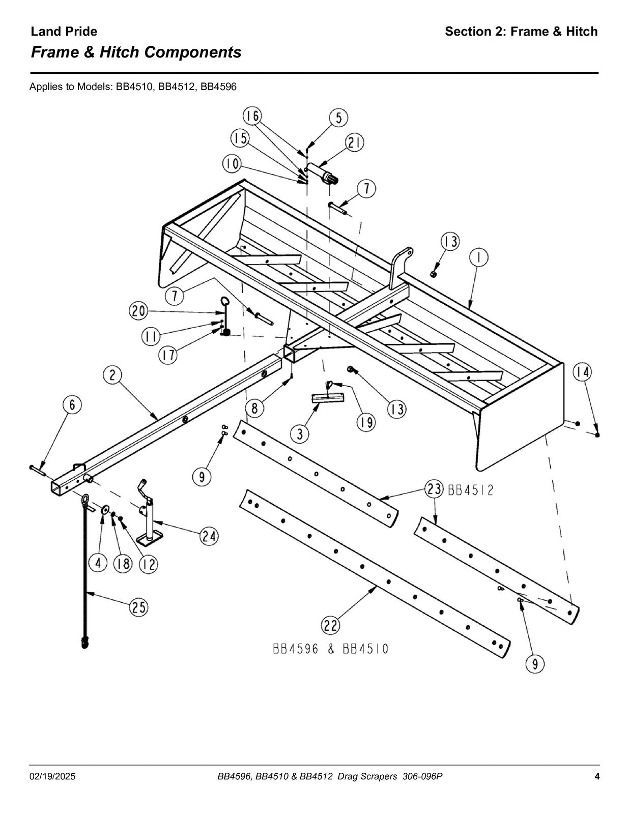 LAND PRIDE BB45 Series Drag Scrapers Parts Manual 2025 - WIRE BOUND - COVERS
