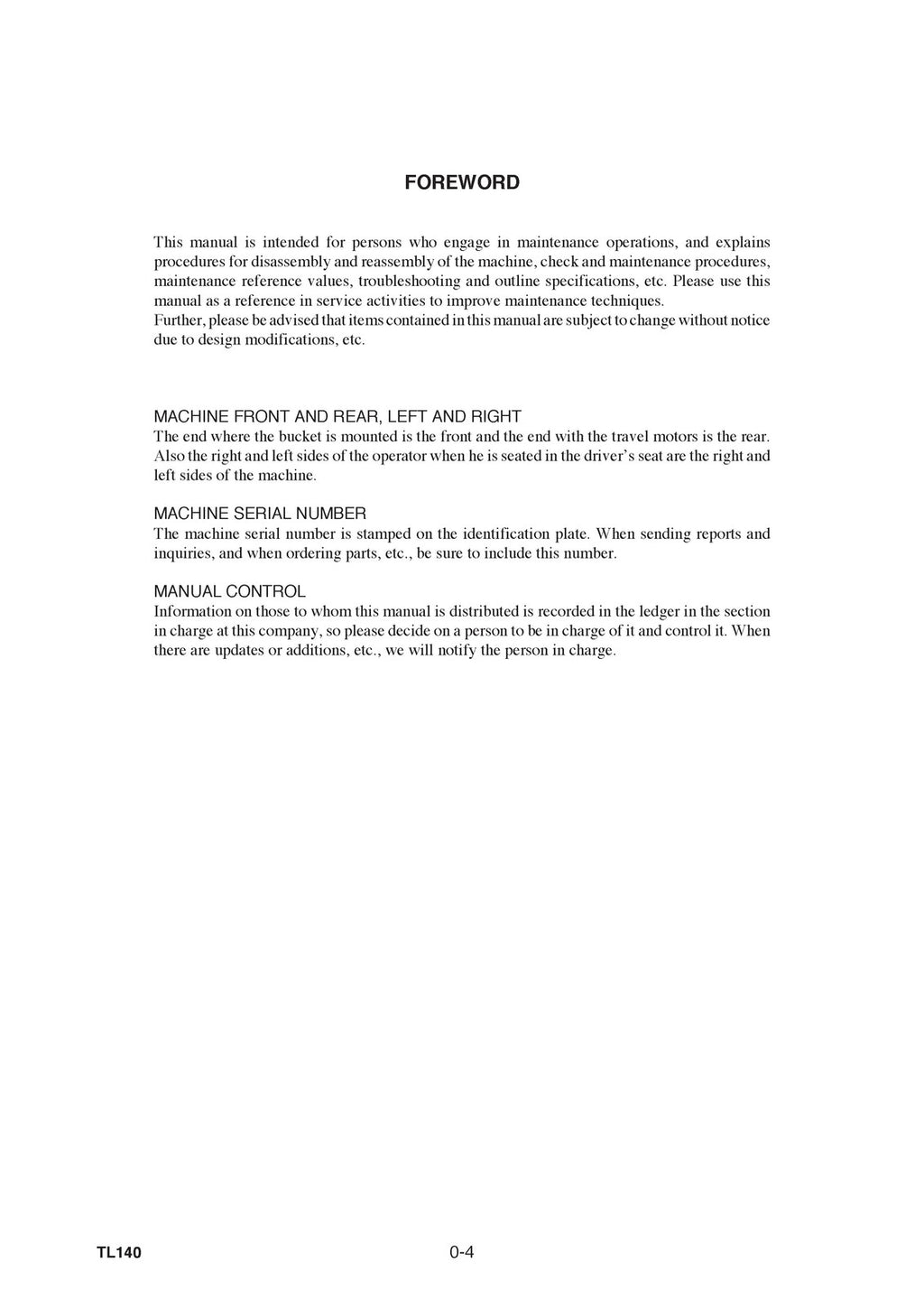 TAKEUCHI TL140 CRAWLER LOADER WORKSHOP MANUAL, WIRE BOUND COVERS XL FOLDOUT PGS!