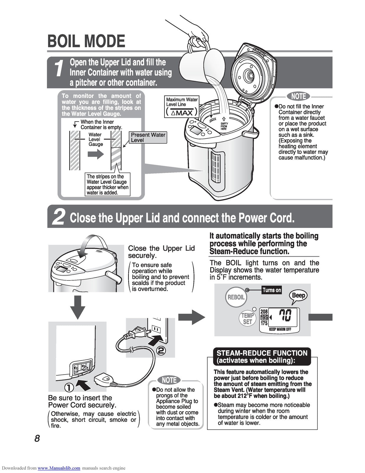 ZOJIRUSHI CD-QAC40 Micom Water Boiler Warmer Operating Instructions Manual