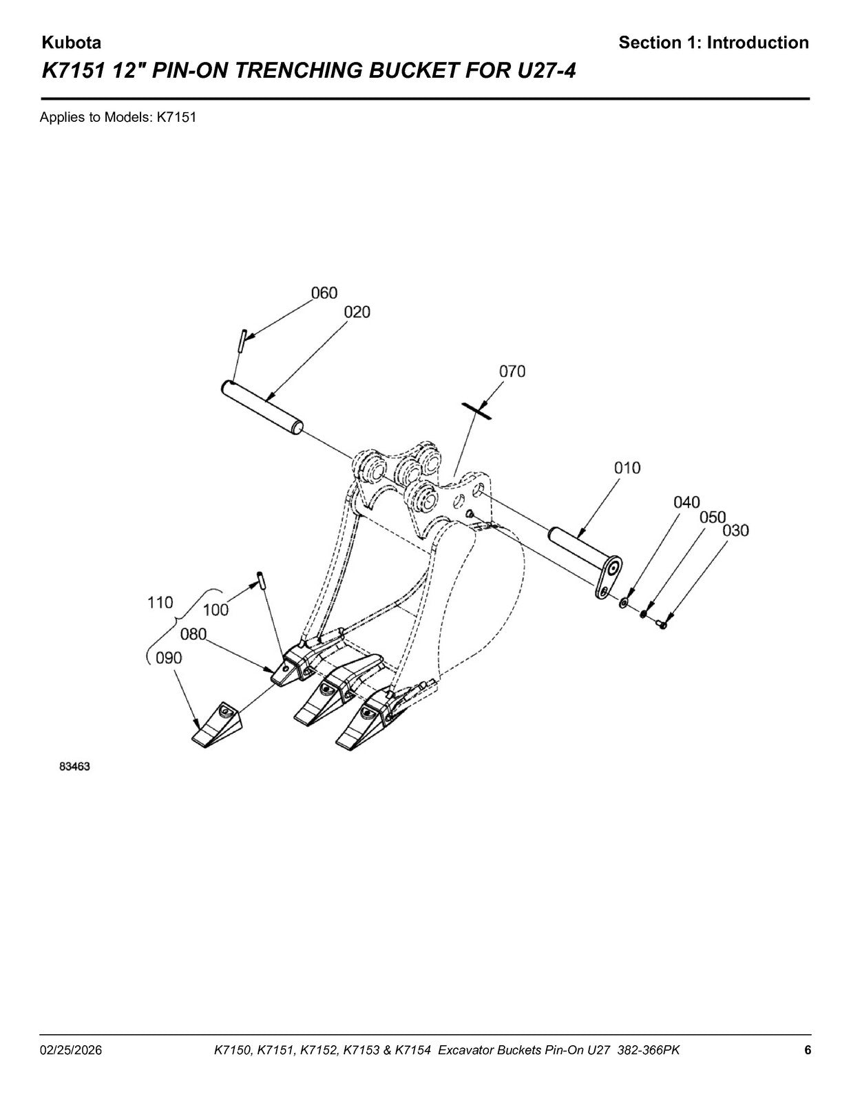 LAND PRIDE K71XX U27 K-series Excavator Buckets Parts Manual 2026 - WIRE BOUND
