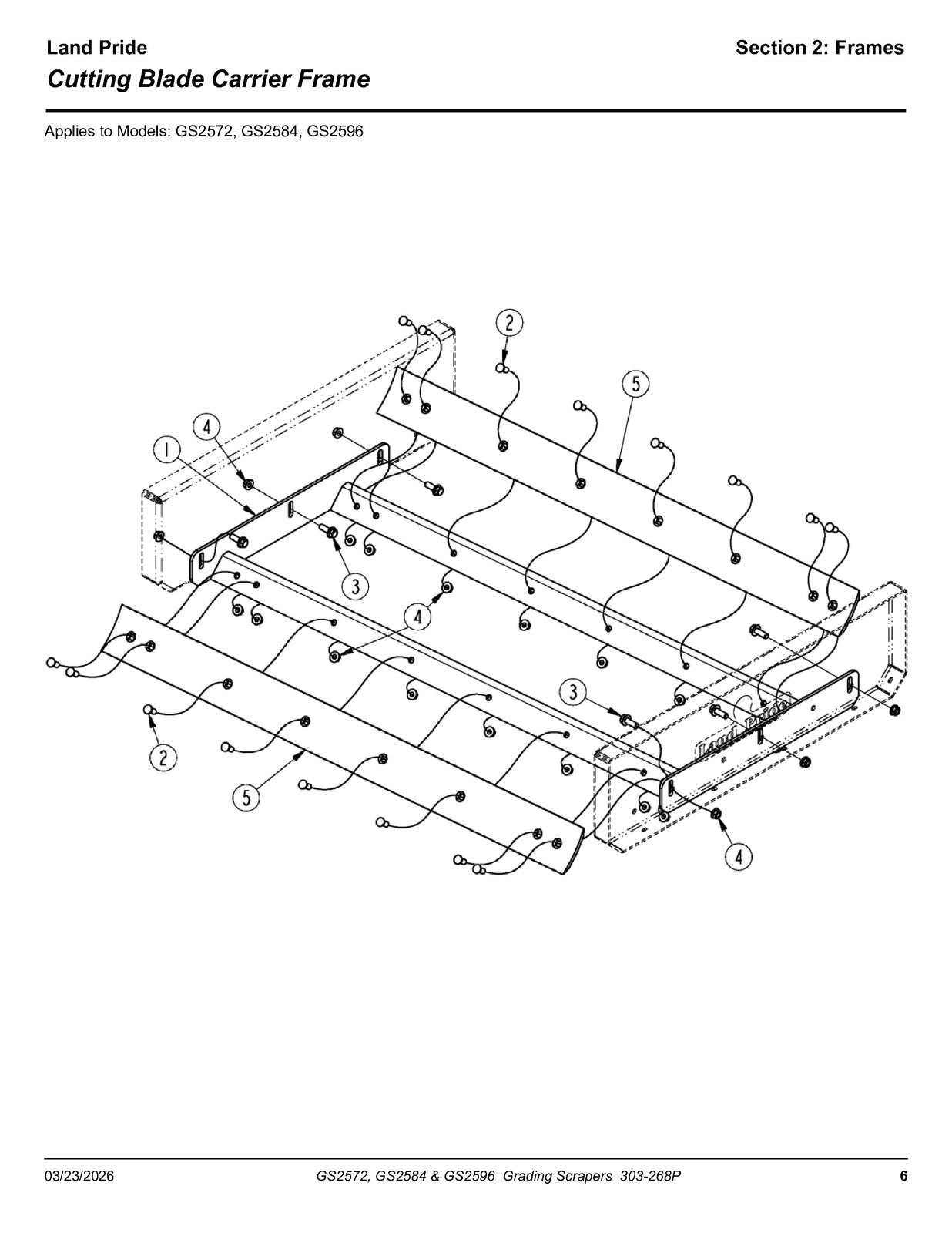 LAND PRIDE GS25 Series Grading Scrapers Parts Manual 2026 - WIRE BOUND - COVERS