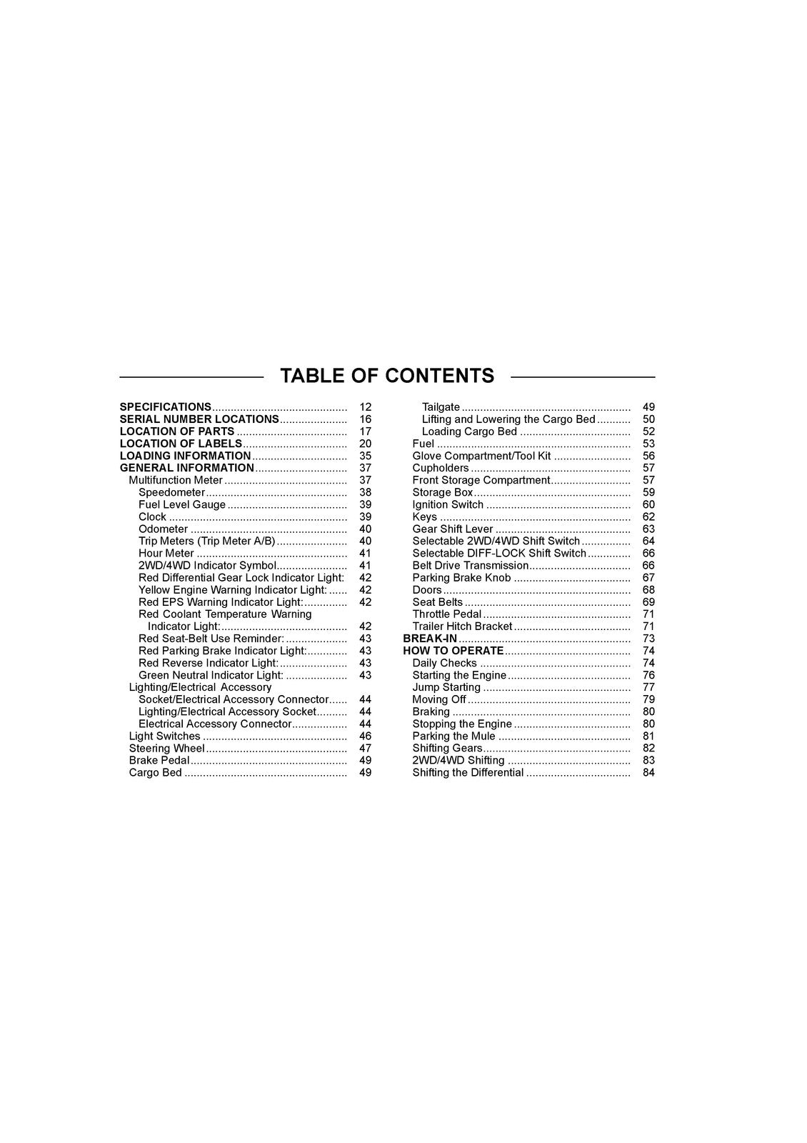 KAWASAKI Mule Pro-MX EPS LE Utility Vehicle Owners Manual 2019 - WIRE BOUND