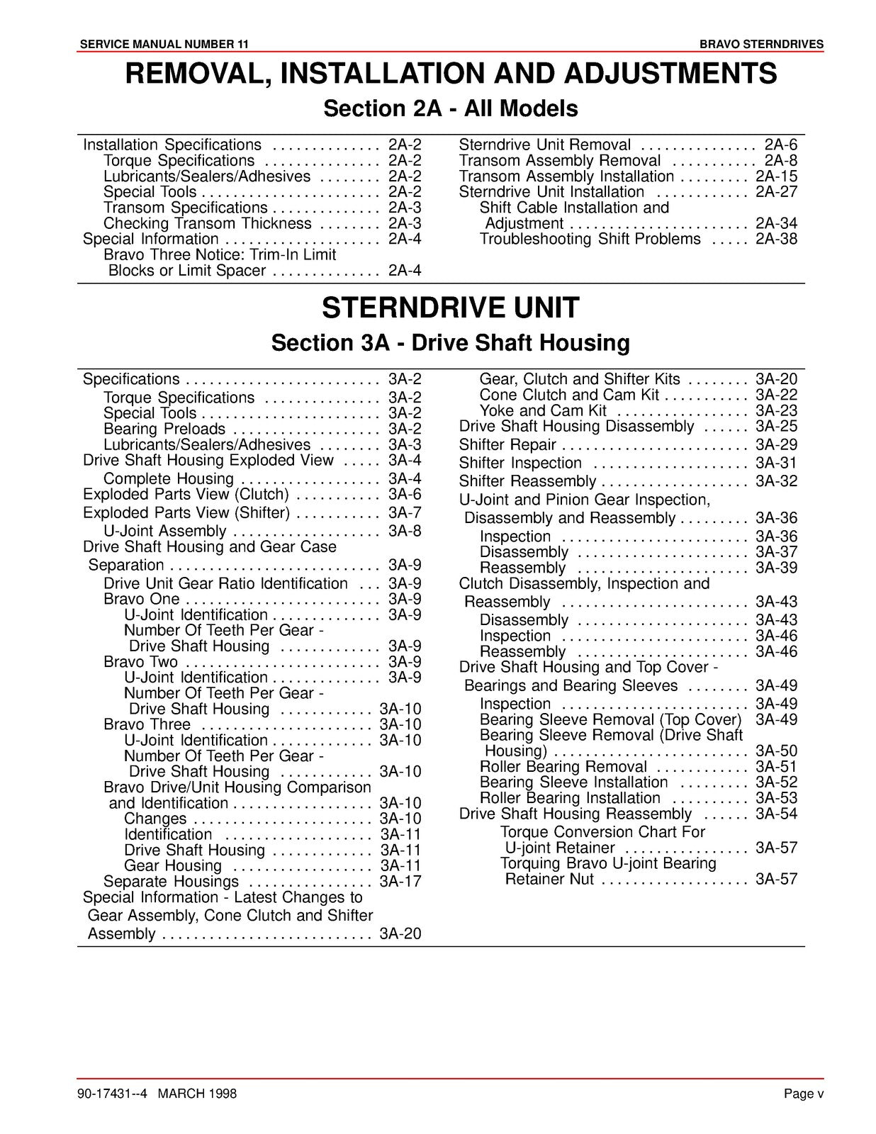 MERCURY MERCRUISER Bravo One Two Three Sterndrives Service Manual 1998 - BOUND