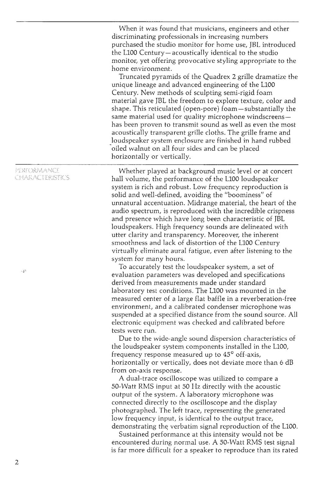 JBL L100 Century Speakers Instruction Manual - STEEL WIRE BOUND - TOUGH COVERS