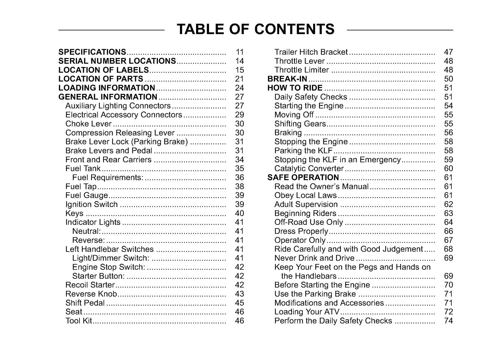 KAWASAKI Bayou 250 ATV Owners Manual 2011 - STEEL WIRE BOUND - PROTECTIVE COVERS