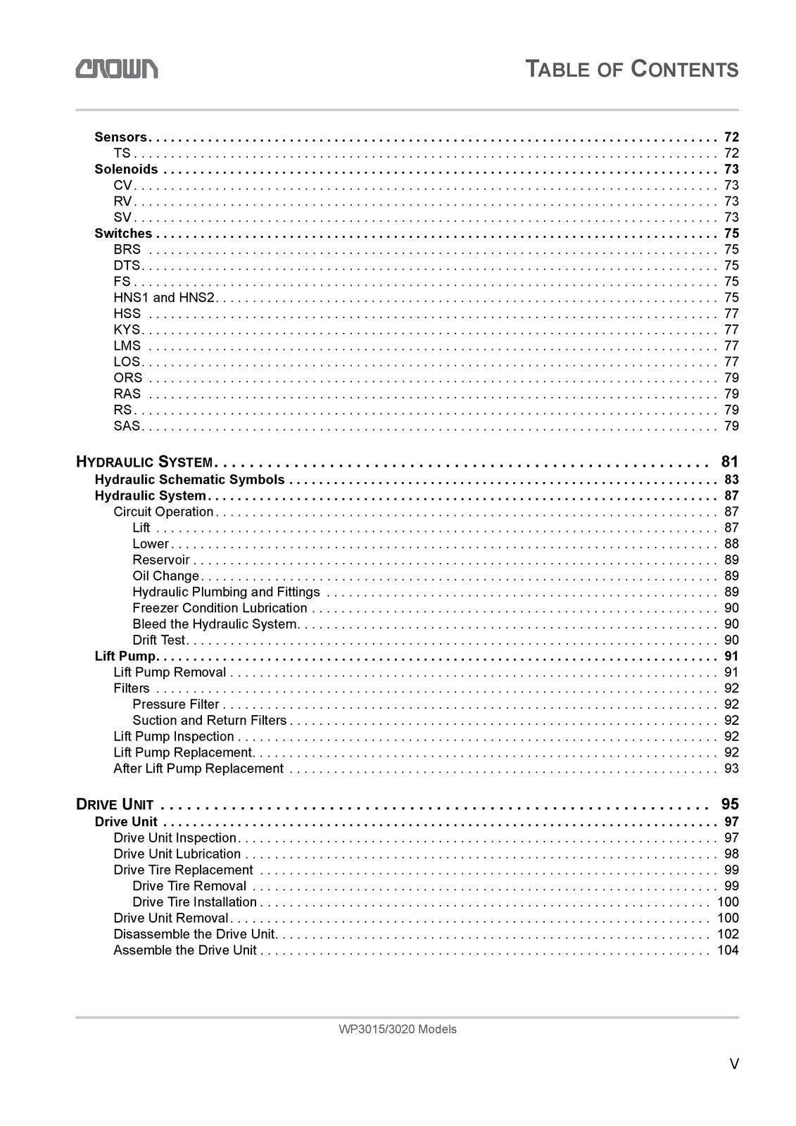 CROWN WP3015 WP3020 Walkie Pallet Truck Maintenance Manual - WIRE BOUND - COVERS