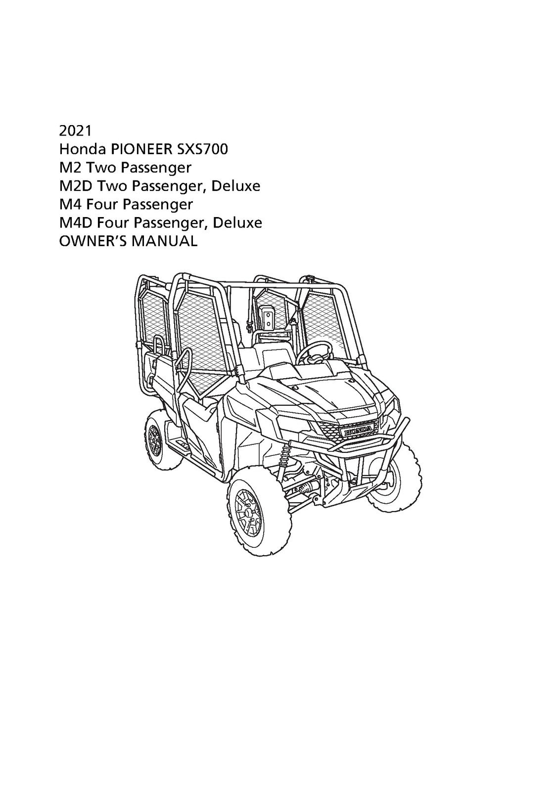 HONDA Pioneer 700 SXS700M2 M2D M4 M4D Operators & Service Manual BUNDLE
