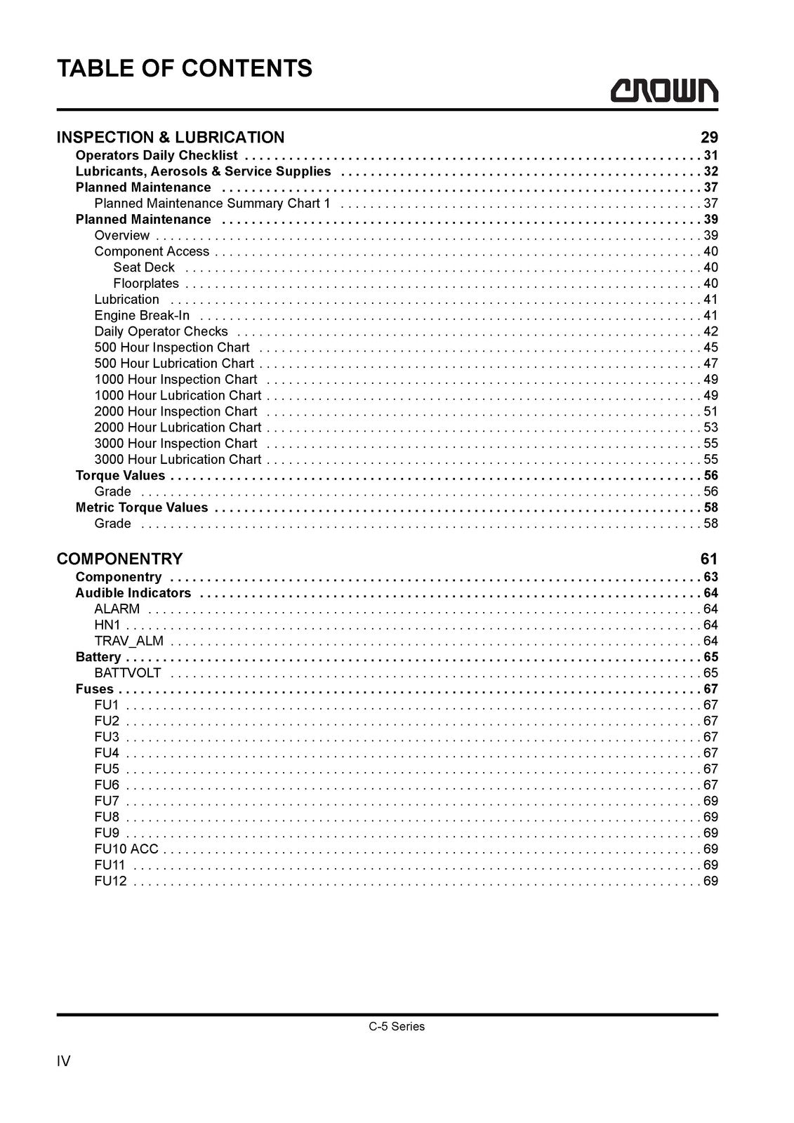 CROWN C-5 Series LPG Cushion Forklift Maintenance Manual - WIRE BOUND - COVERS