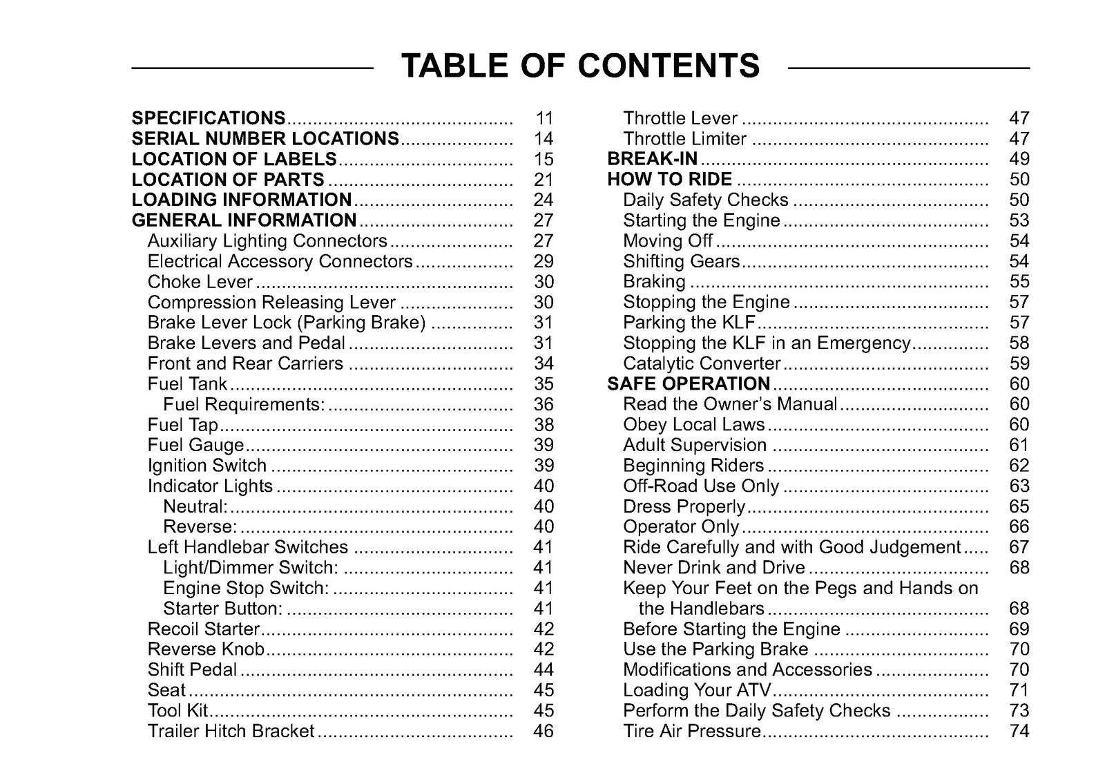 KAWASAKI Bayou 250 ATV Owners Manual 2010 - STEEL WIRE BOUND - PROTECTIVE COVERS