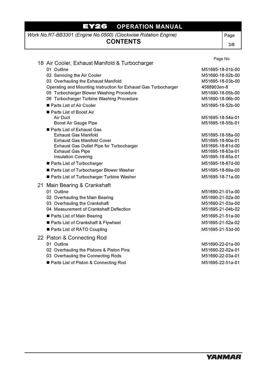 YANMAR 6EY26 Marine Propulsion Engine Operation Manual - WIRE BOUND - COVERS