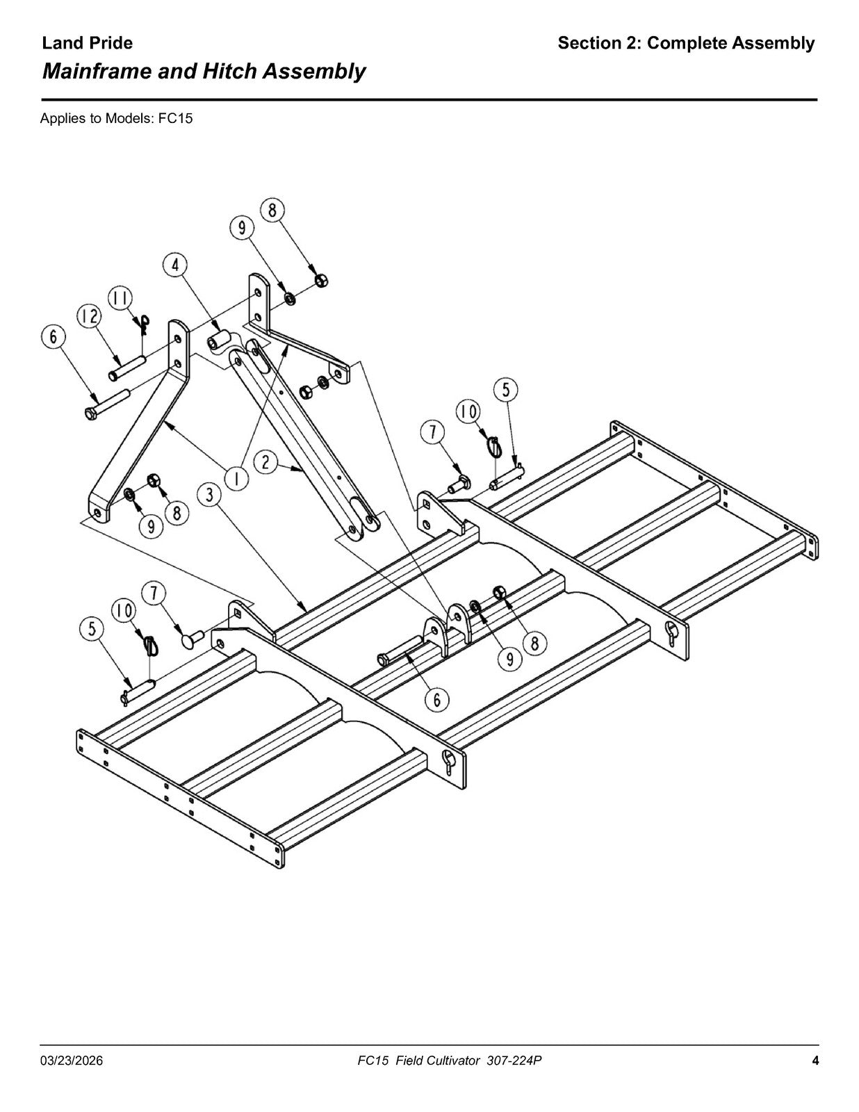 LAND PRIDE FC15 Series Field Cultivator Parts Manual 2026 - WIRE BOUND - COVERS