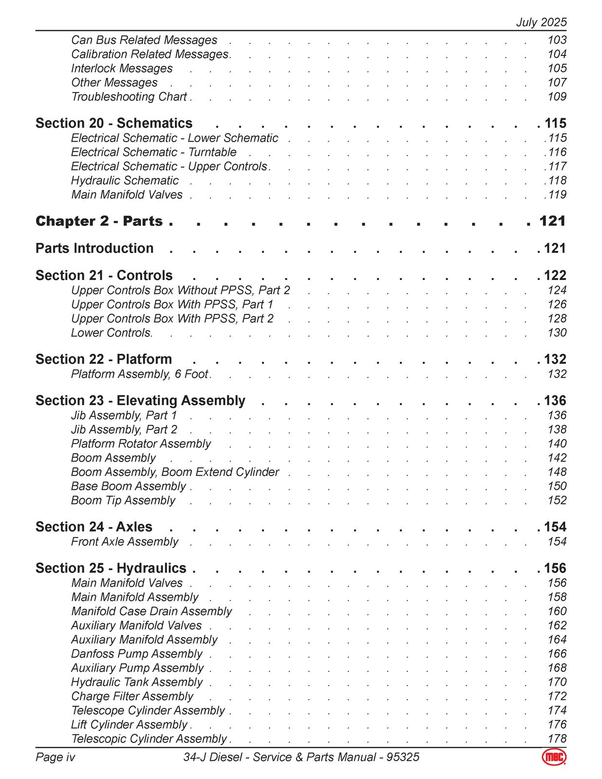MEC 34-J Diesel Aerial Work Platform Service  Parts Manual - WIRE BOUND