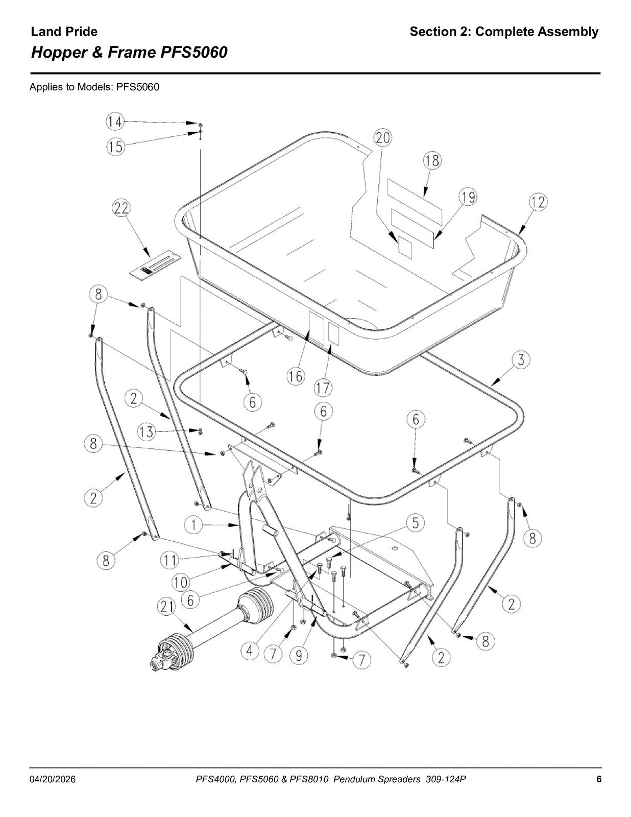LAND PRIDE PFS Series Spreaders Parts Manual 2026 - WIRE BOUND - TOUGH COVERS