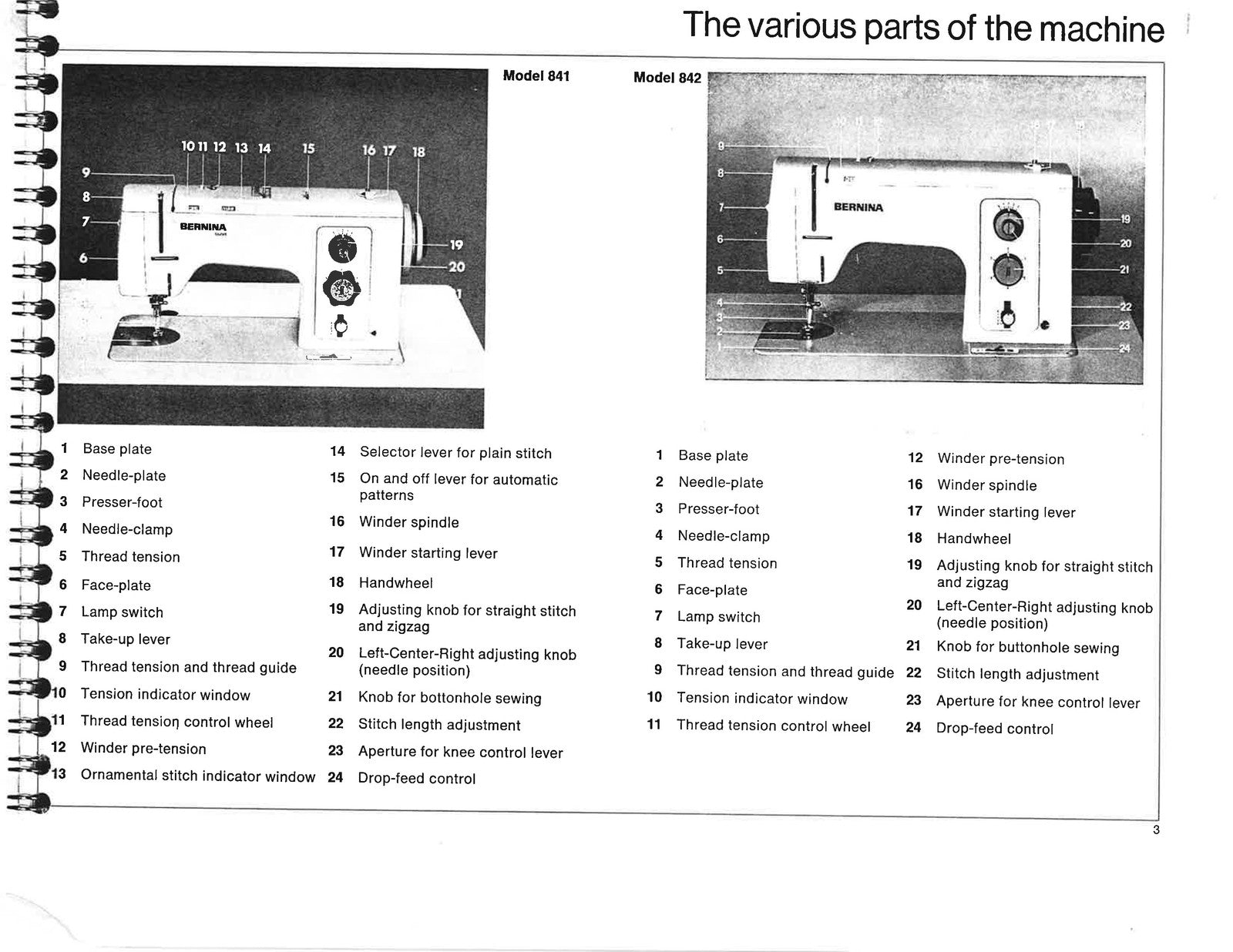 BERNINA 840 841 842 Sewing Machine Instruction Manual - WIRE BOUND - COVERS