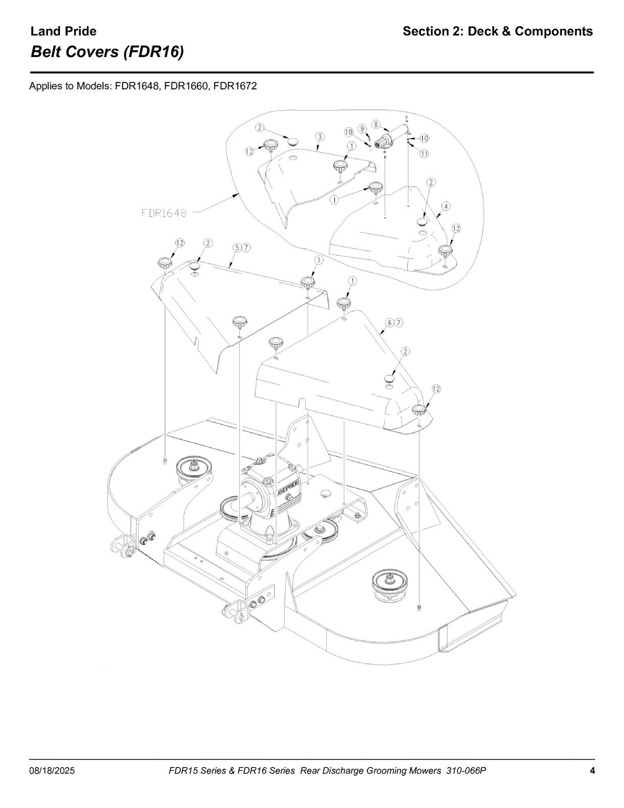 LAND PRIDE FDR15 FDR16 Series Grooming Mowers Parts Manual 2025 - WIRE BOUND