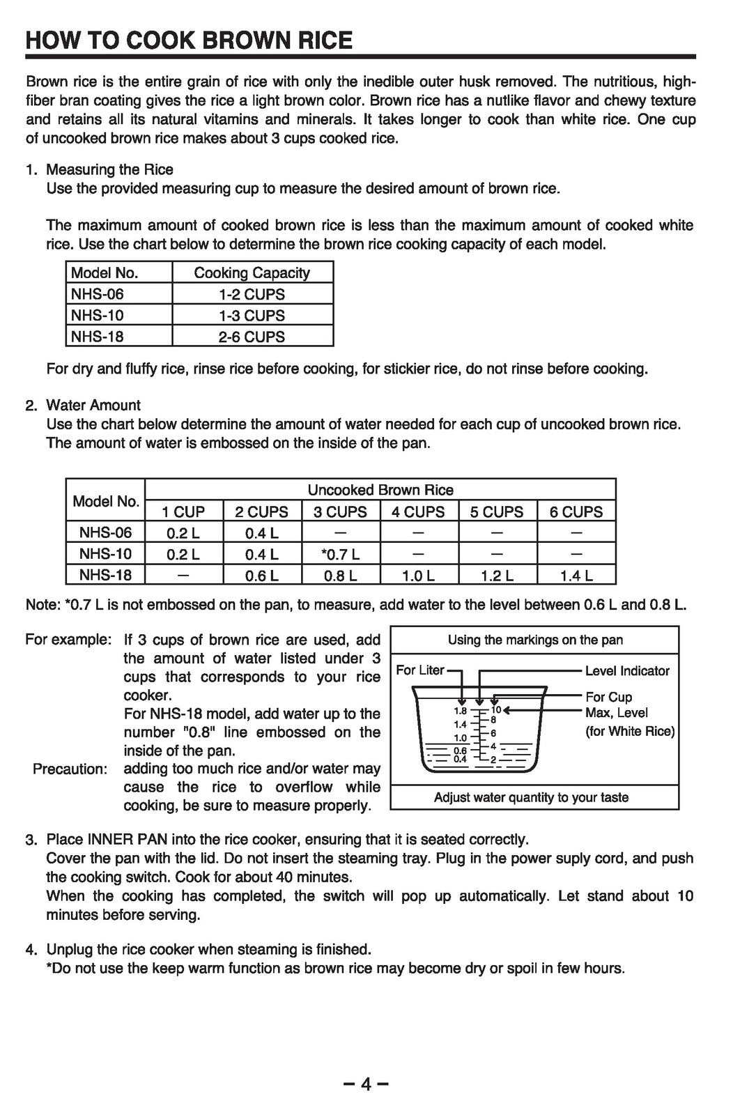 ZOJIRUSHI NHS-06 10 18 Automatic Rice Cooker Operating Instructions Manual