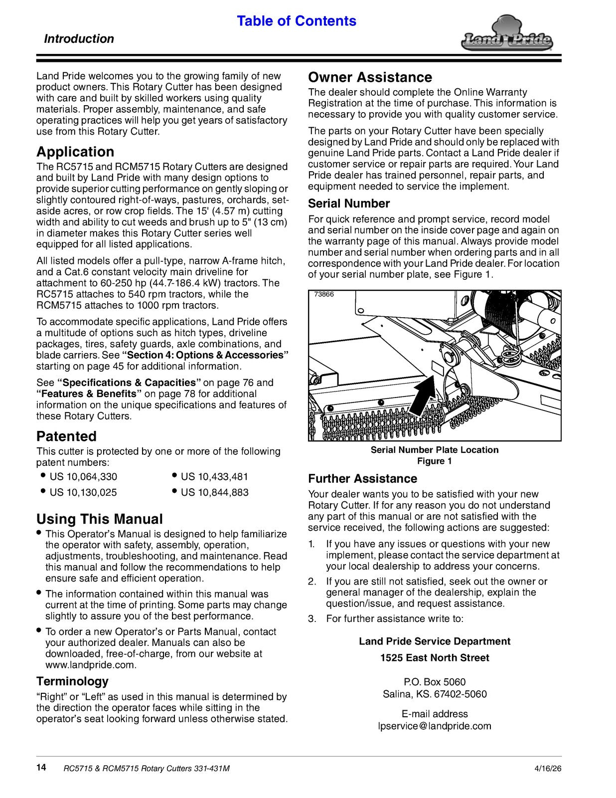 LAND PRIDE RC5715 Rotary Cutters Operators Manual - WIRE BOUND - TOUGH COVERS