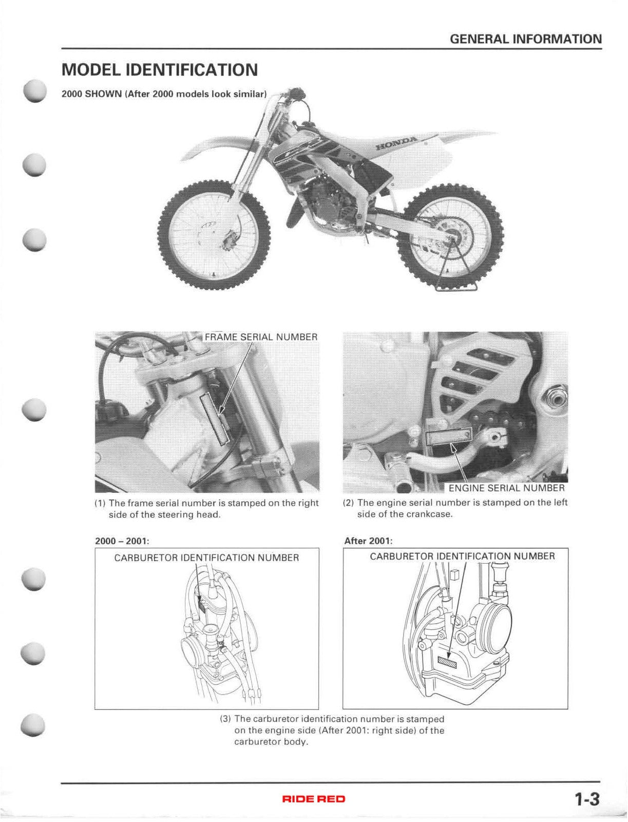 HONDA CR125R Motorcycle Service Manual 2000-2003 - WIRE BOUND - TOUGH COVERS