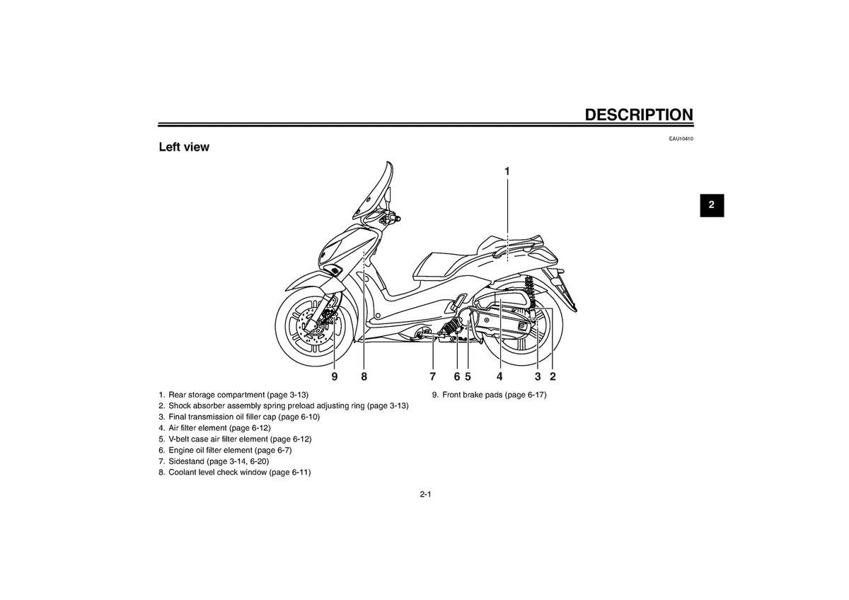 YAMAHA VP125 X-City Owners Manual 2008 - STEEL WIRE BOUND - PROTECTIVE COVERS