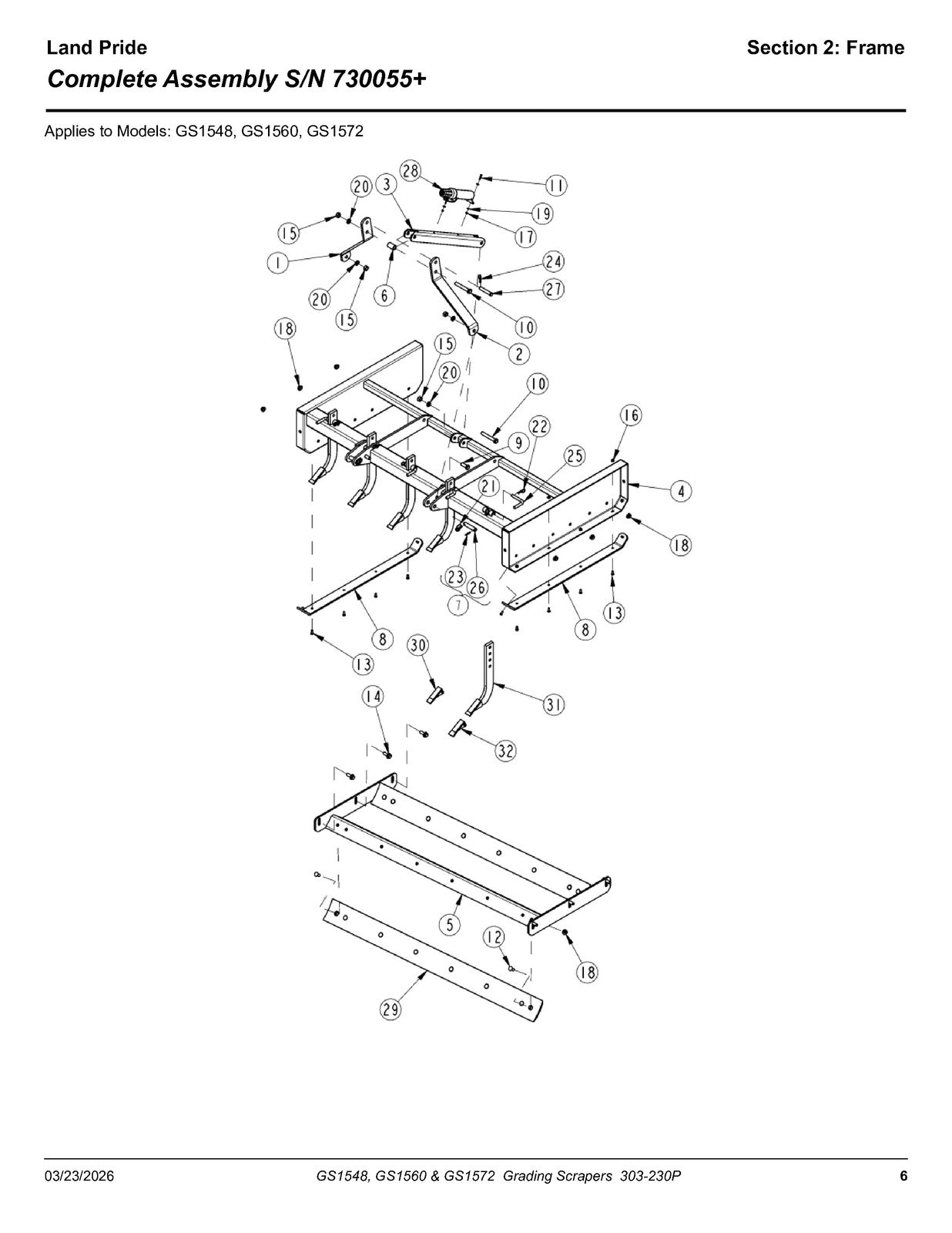 LAND PRIDE GS15 Series Grading Scrapers Parts Manual 2026 - WIRE BOUND - COVERS