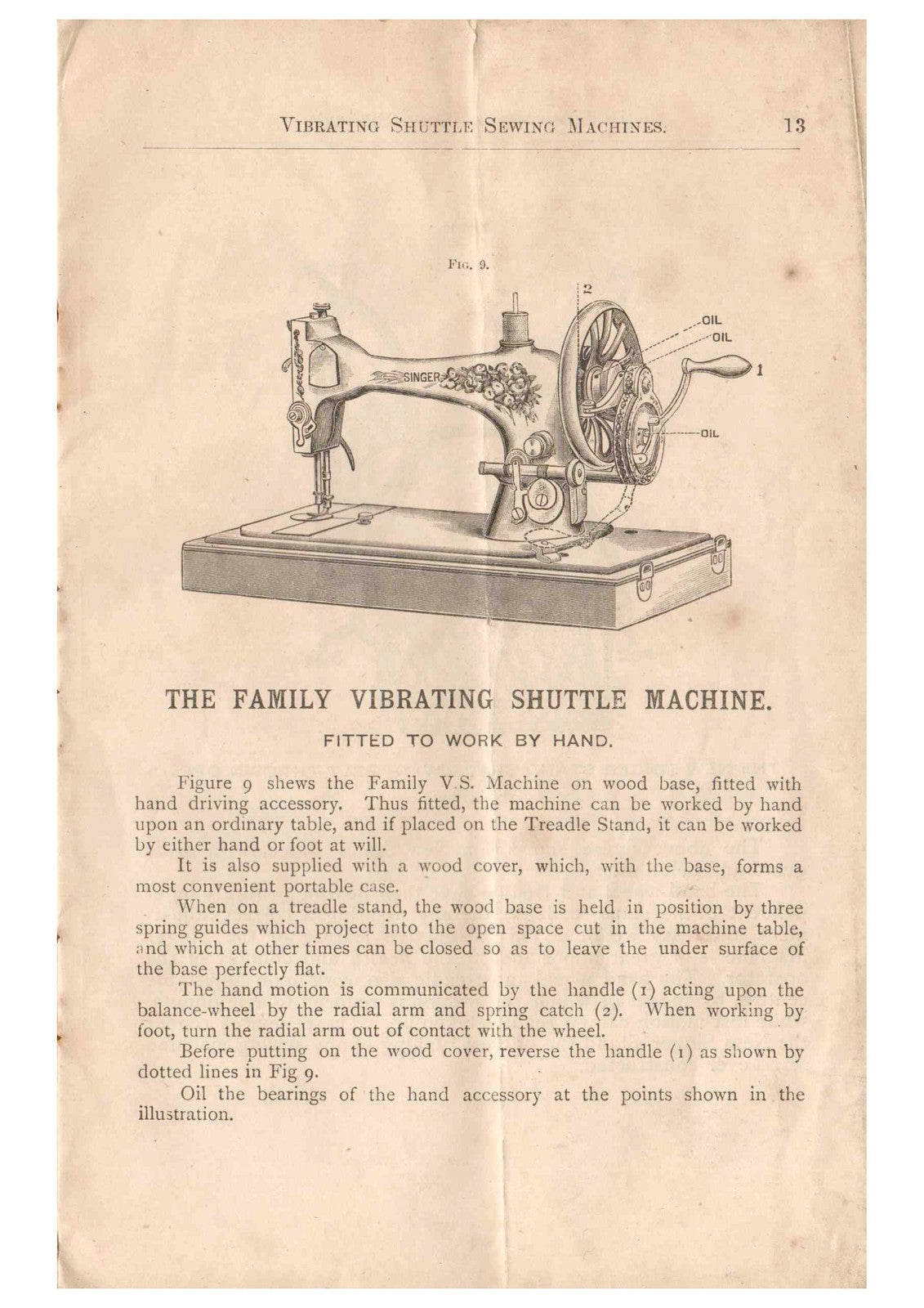 SINGER Vibrating Shuttle Sewing Machine Directions Manual 1891 - WIRE BOUND