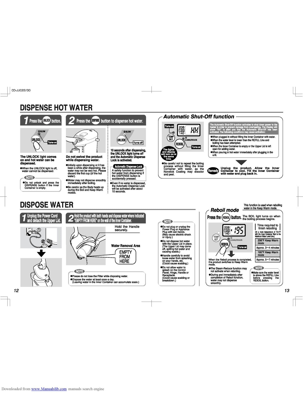 ZOJIRUSHI CD-JUC22 CD-JUC30 Operating Instructions Manual - WIRE BOUND - COVERS
