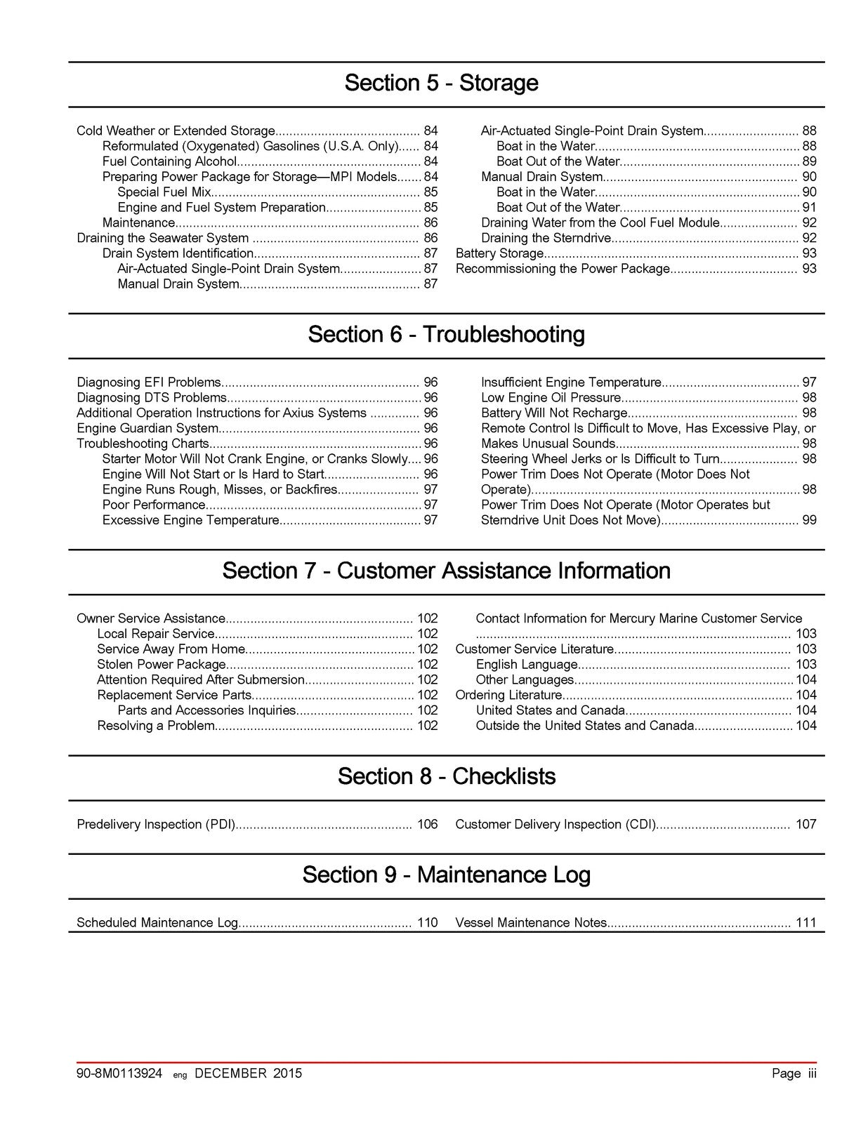 MERCURY MERCRUISER 8.2 MAG HO SeaCore Operation Maintenance Manual 2015 - BOUND