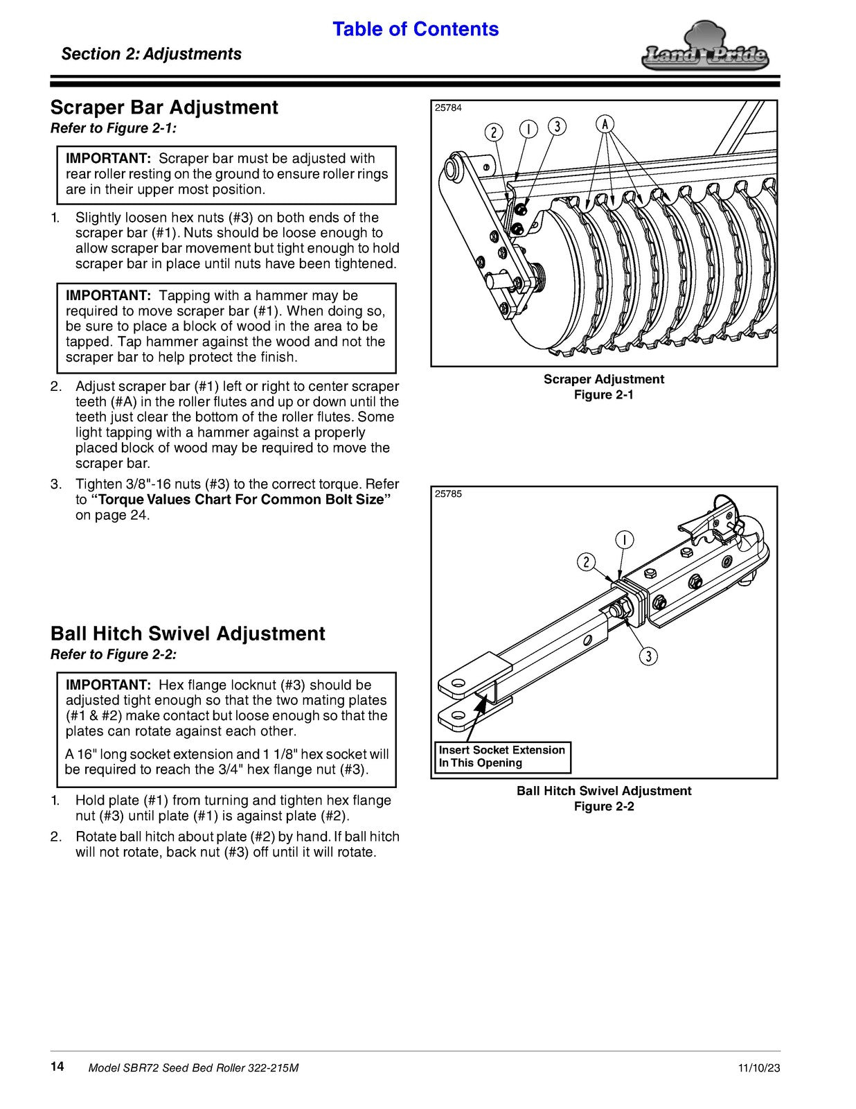 LAND PRIDE SBR Series Seed Bed Rollers Operators Manual - WIRE BOUND - COVERS