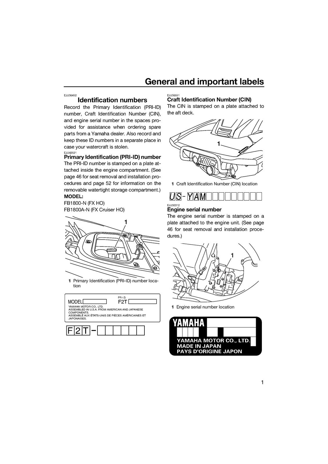 YAMAHA 2014 WaveRunner FX HO FX Cruiser HO Owners Operators Manual - WIRE BOUND