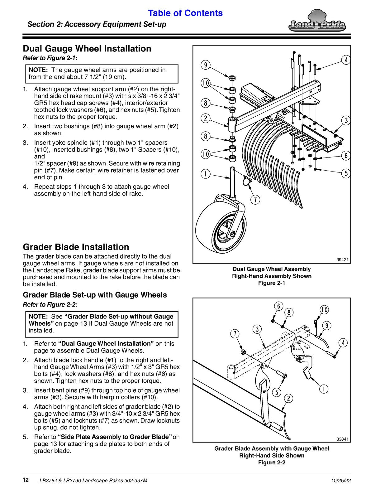 LAND PRIDE LR37 Series Landscape Rakes Operators Manual - WIRE BOUND - COVERS