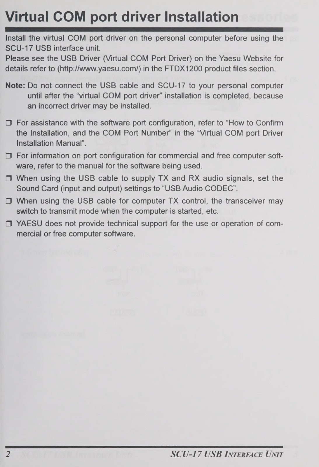 YAESU SCU-17 USB Interface Unit Instruction Manual - WIRE BOUND - TOUGH COVERS