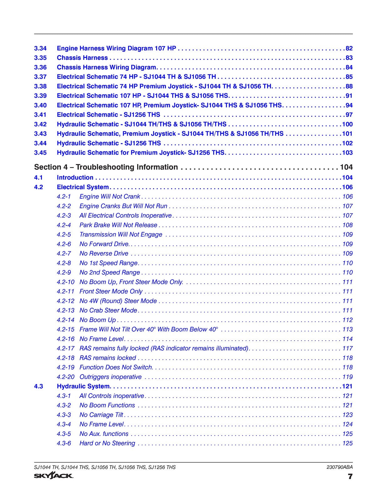 SKYJACK Telehandlers SJ1044 SJ1056 TH THS SJ1256 Service Manual, FOLDOUTS